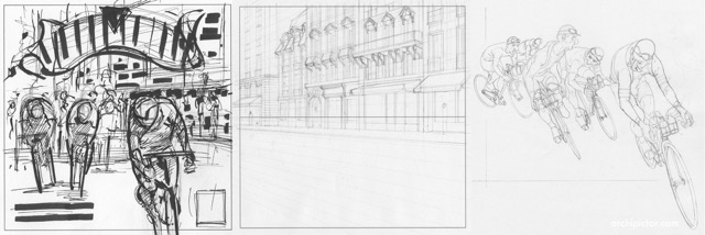 Flamme Rouge - early illustration and sketch work