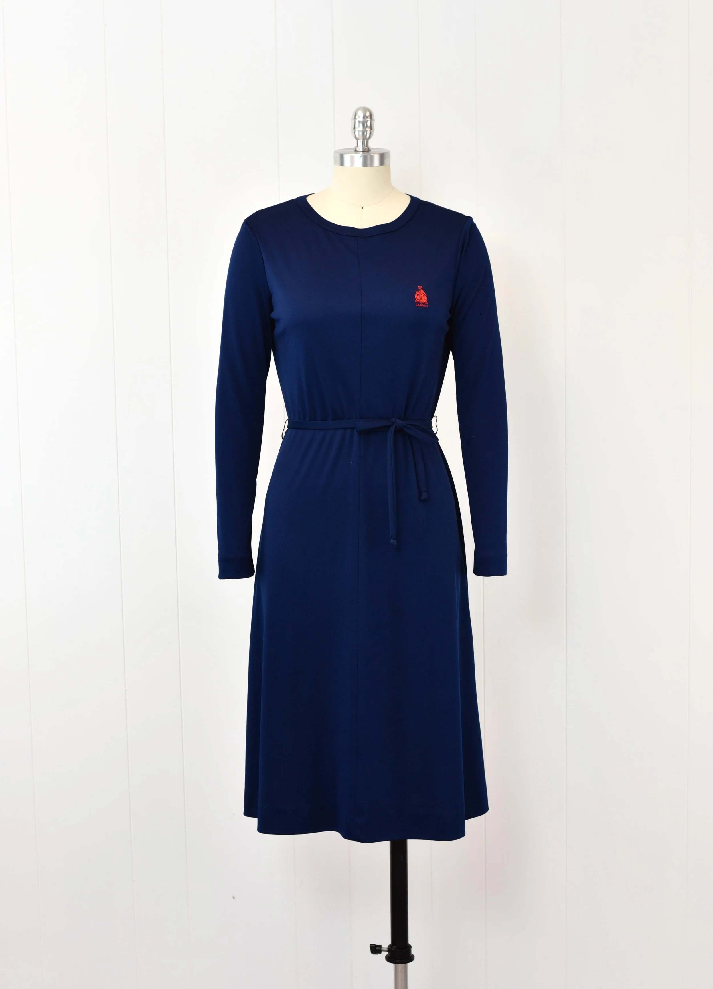 1960s/1970s Lanvin Navy Blue Sporty Chic Long Sleeve Dress with Removable  Belt  Canned Ham Vintage