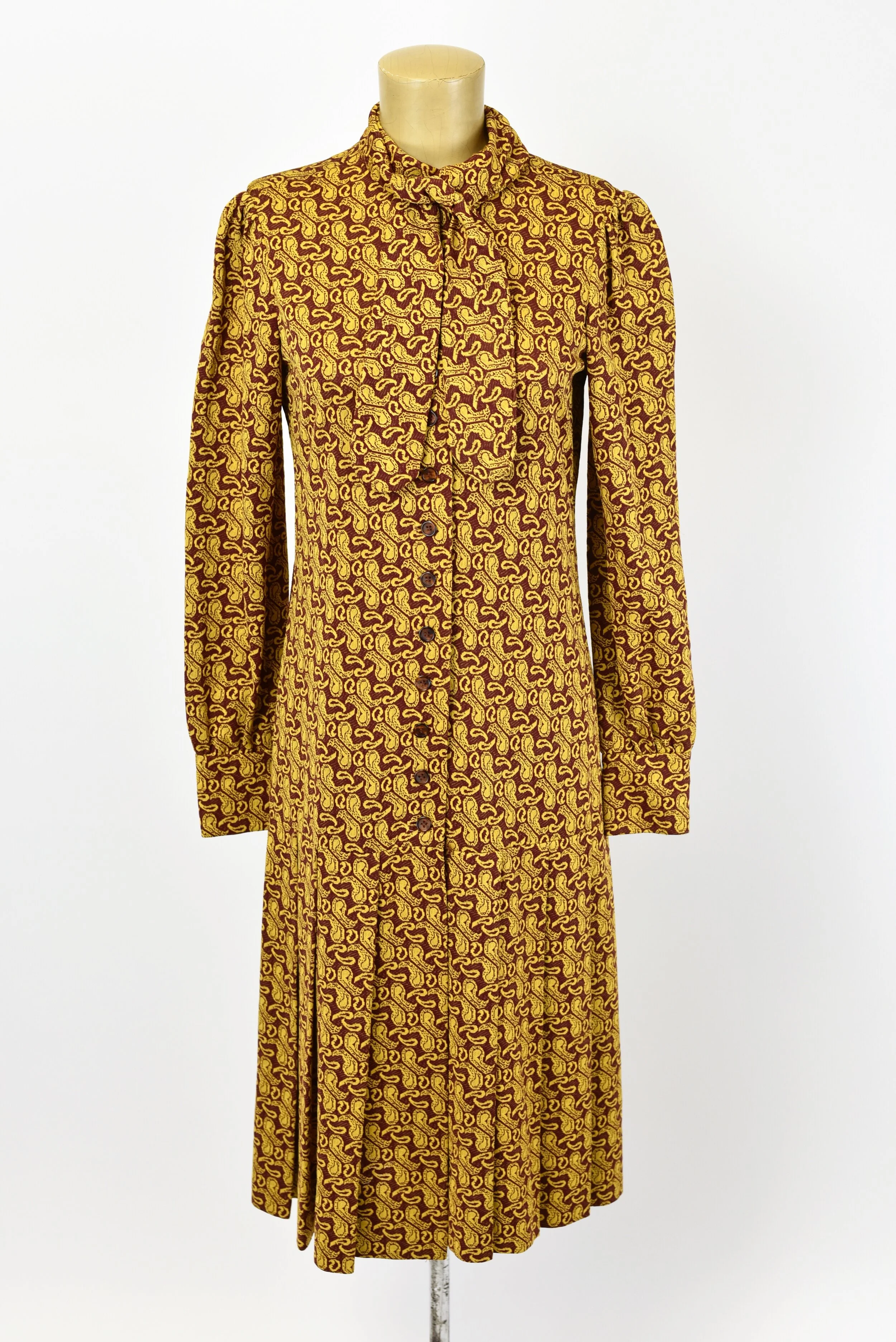 1970's Abstract Teal Traina Dress