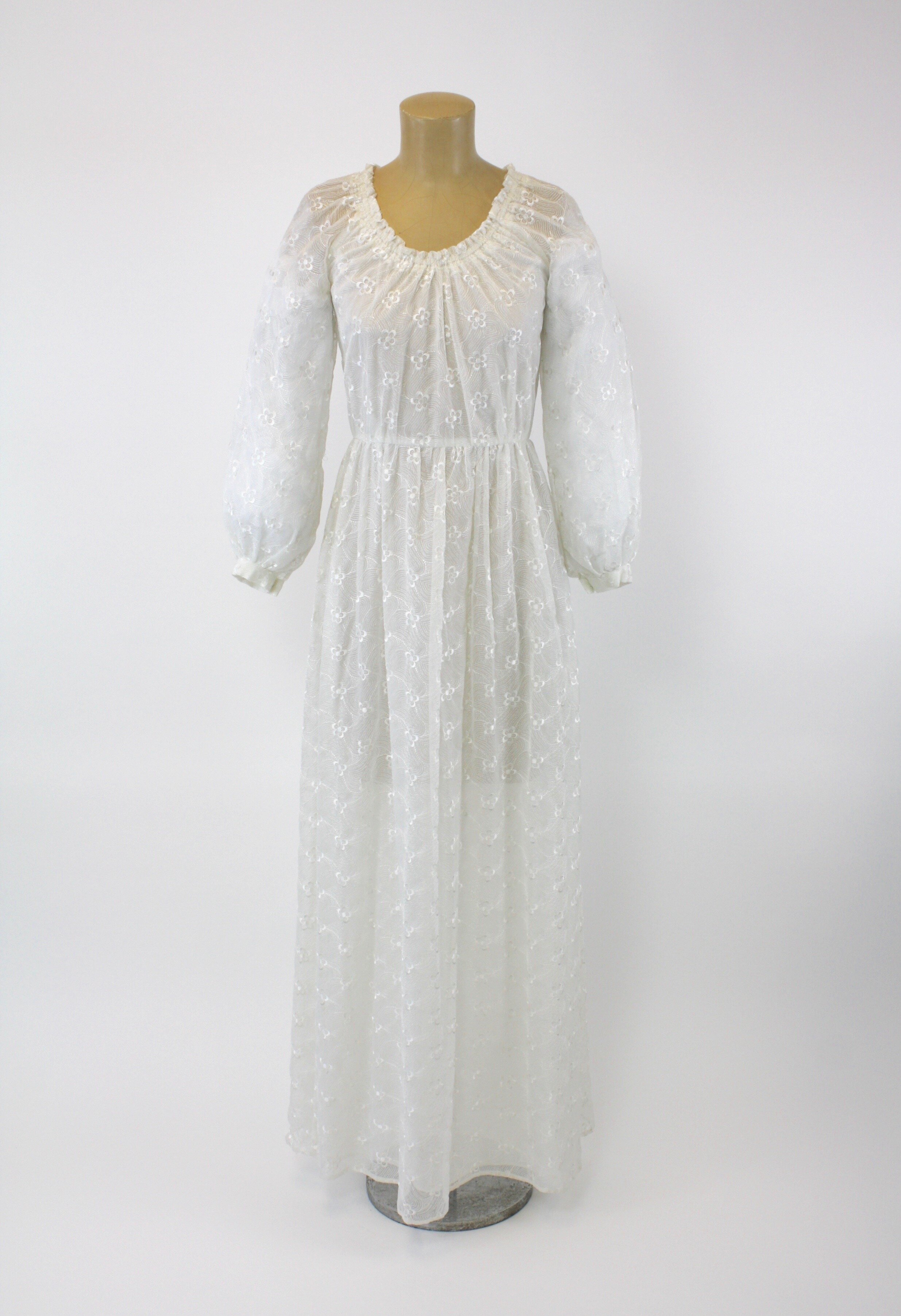 1970's Hanae Mori Sheer Floral Dress &amp; Apron Set