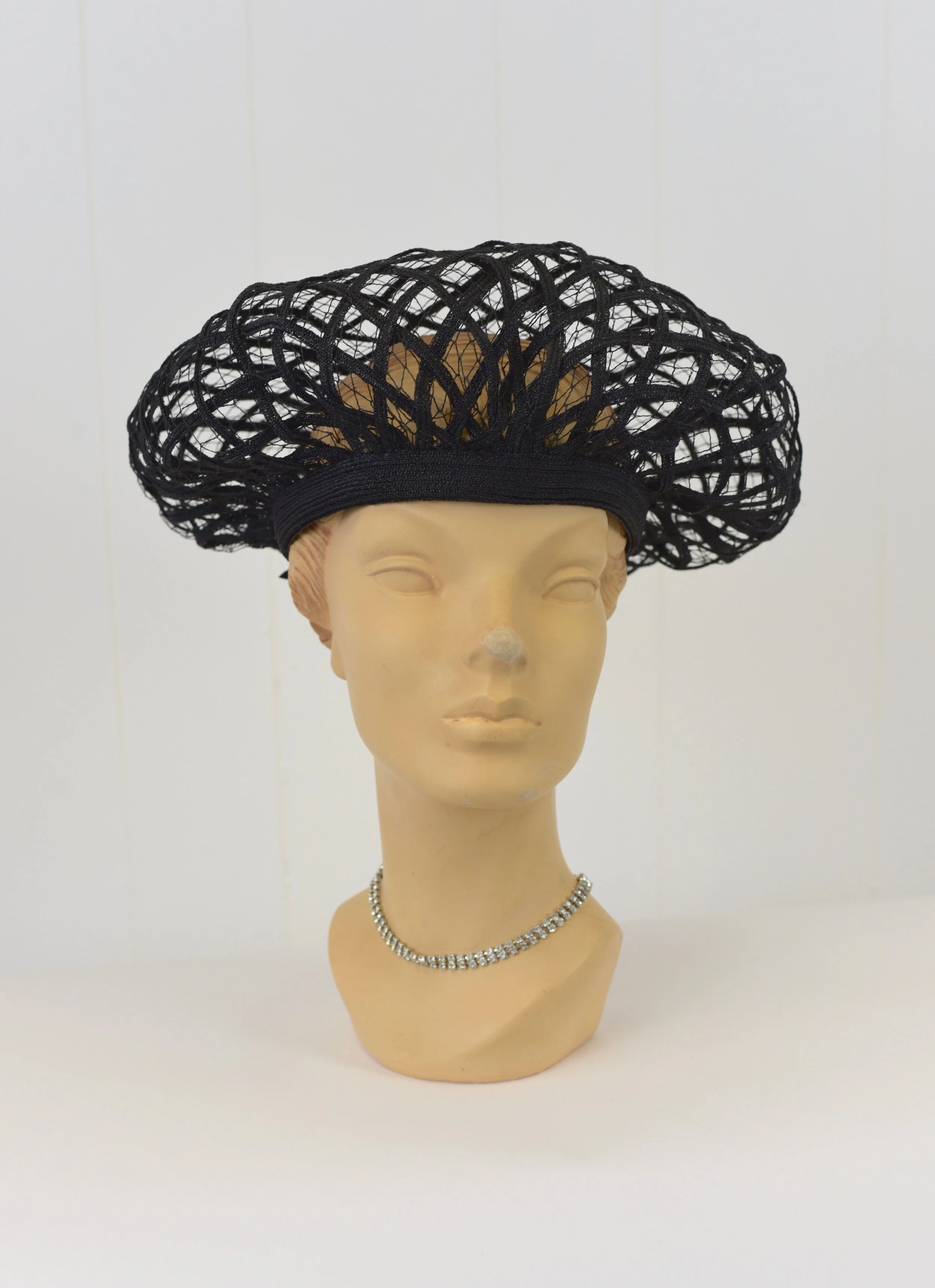 1960s Christian Dior Black Net Hat — Canned Ham Vintage