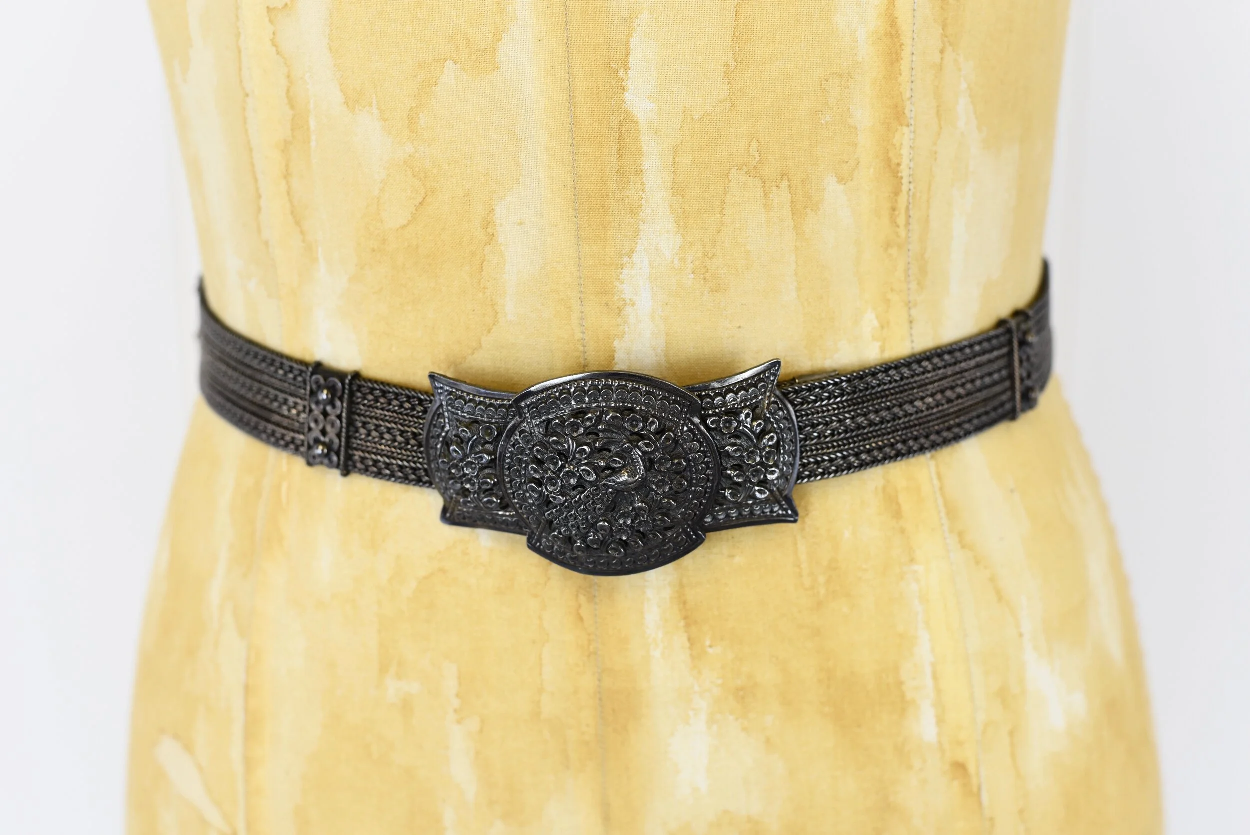 Vintage Persian Silver Ornate Belt with Peacock Buckle  display picture 2