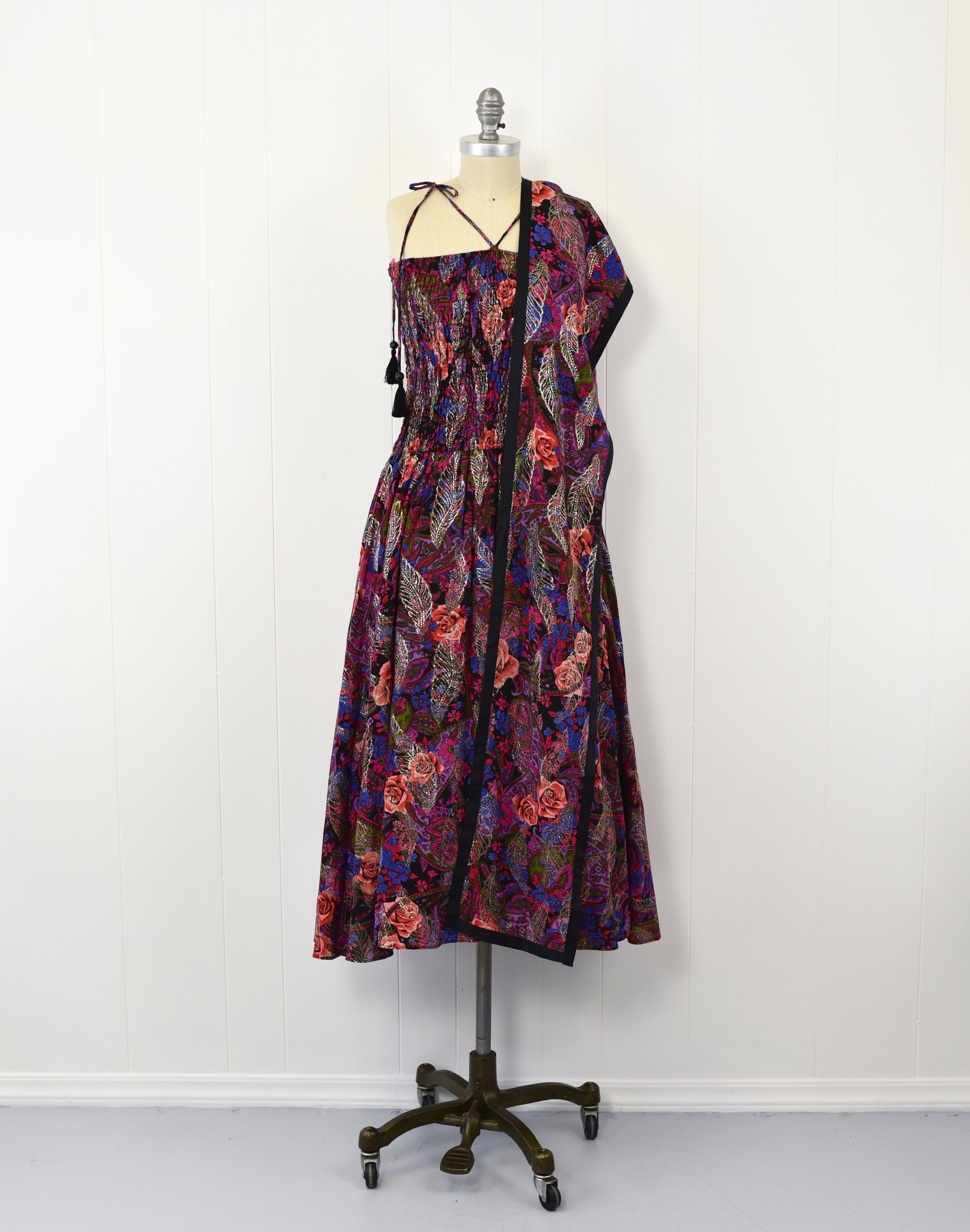 1970's/1980's Diane Freis Floral Dress &amp; Wrap Set