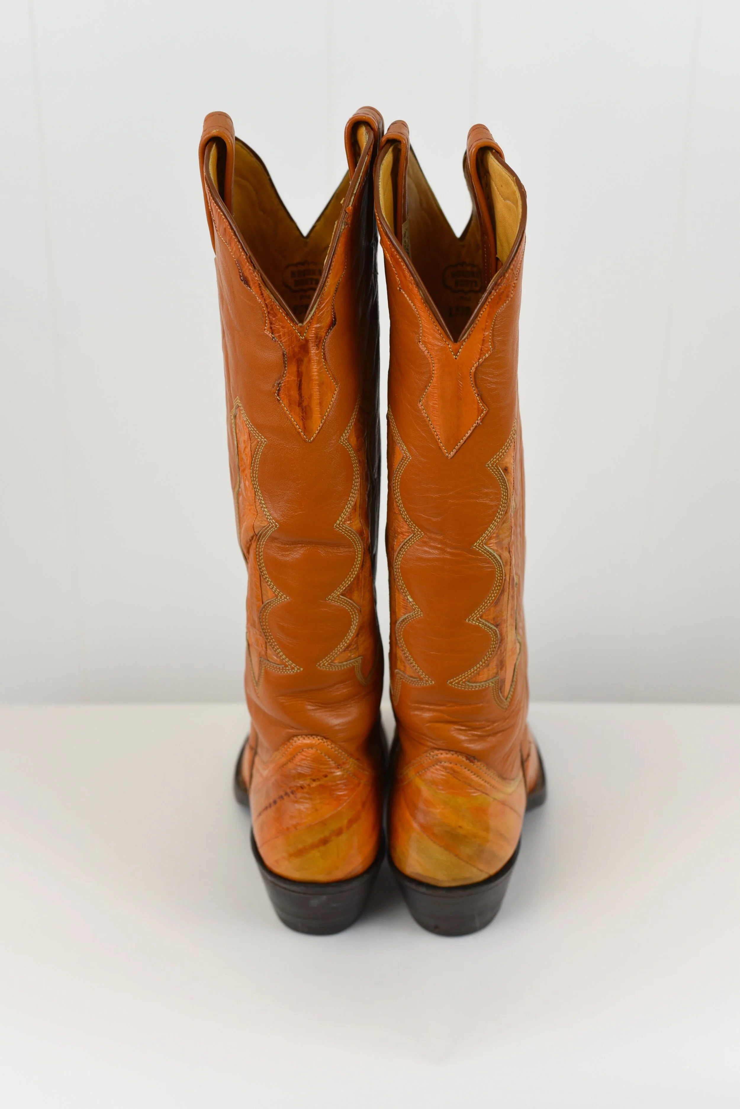 1970s Nocona Eel Skin Brown Cowboy Boots — Canned Ham Vintage