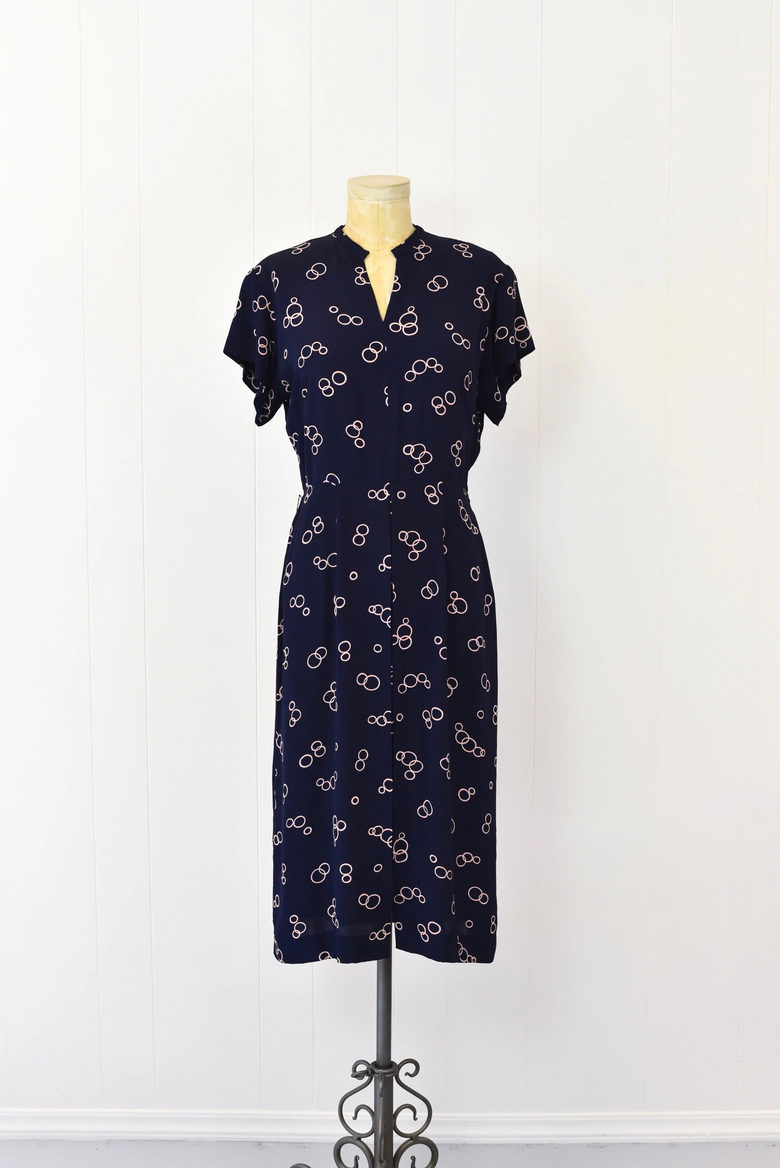 1940's Navy Pink Day Dress — Canned Ham Vintage
