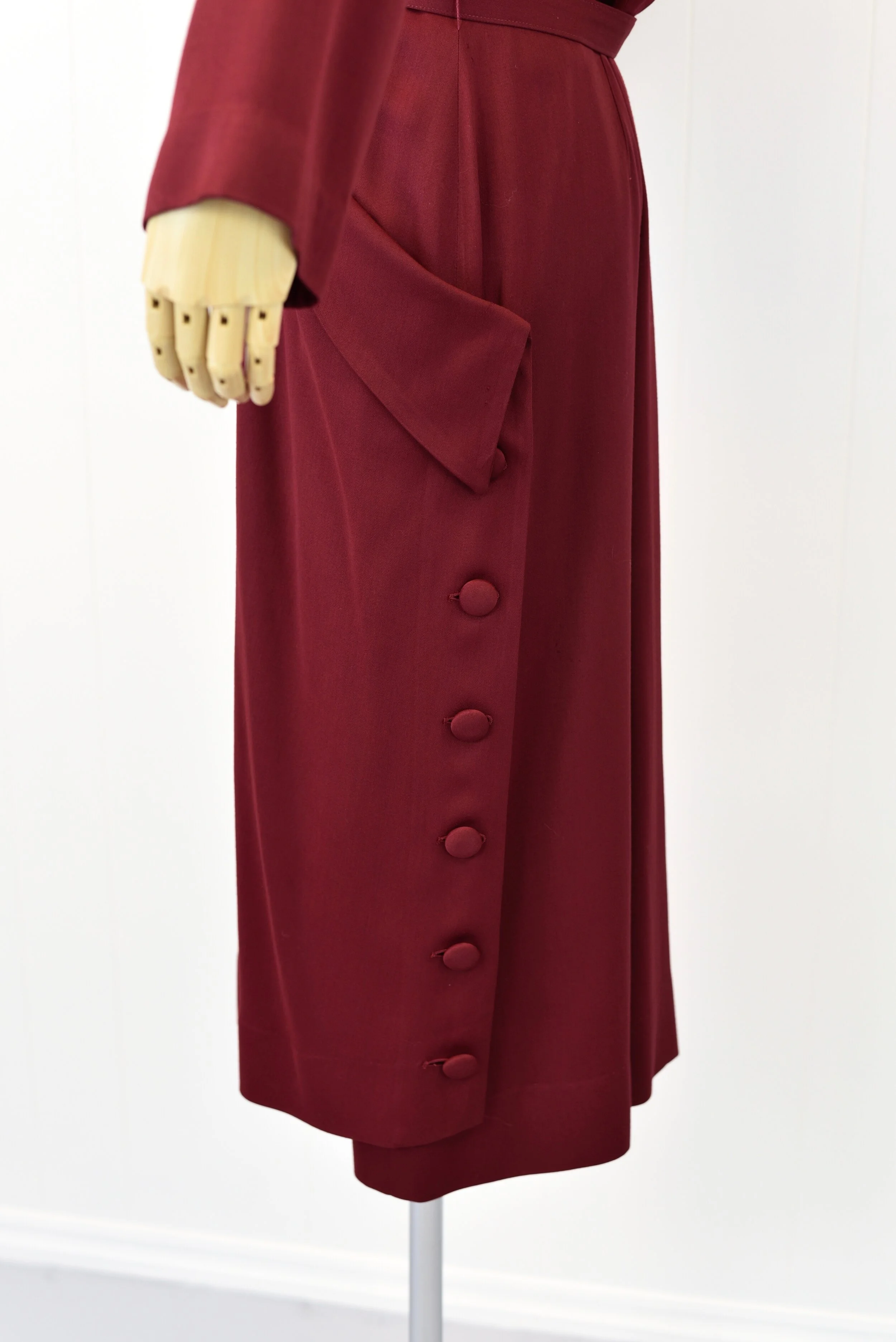 1940's Burgundy Button Up Dress  Canned Ham Vintage