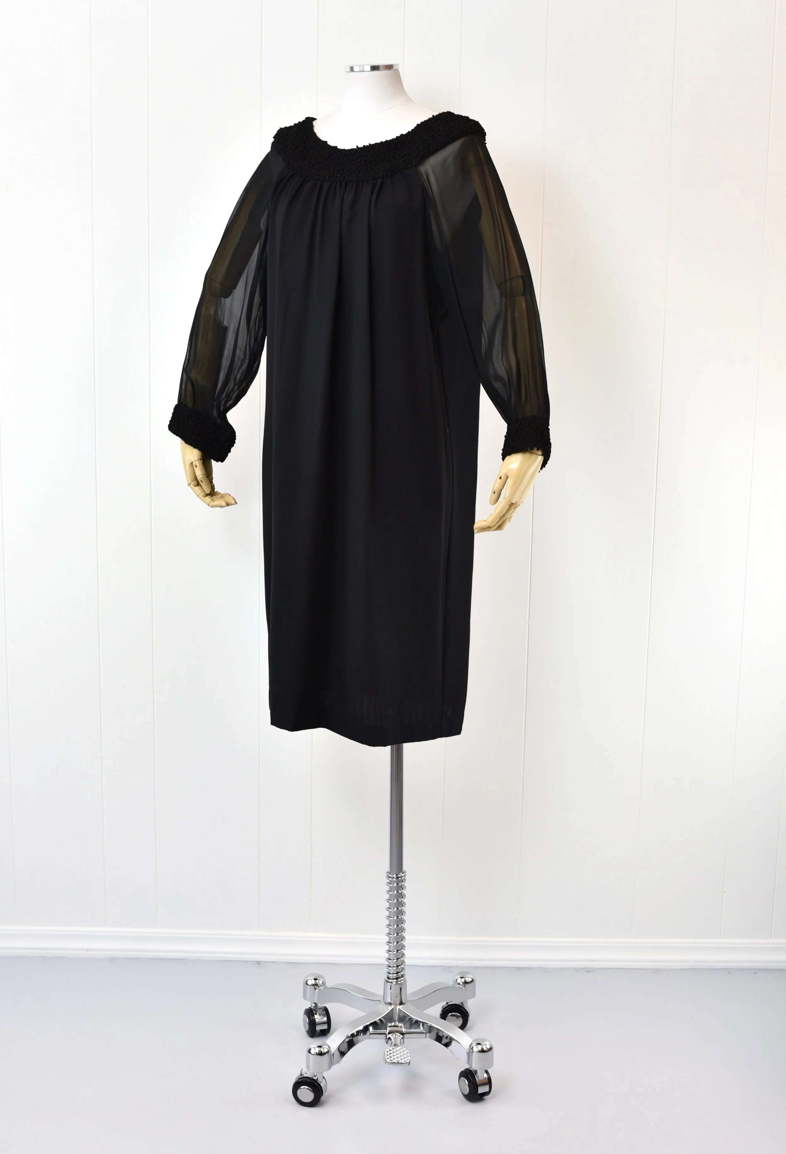 70s black dress with sleeves Vintage 1970s Maxi Dress Black Sequin Hostess Gown