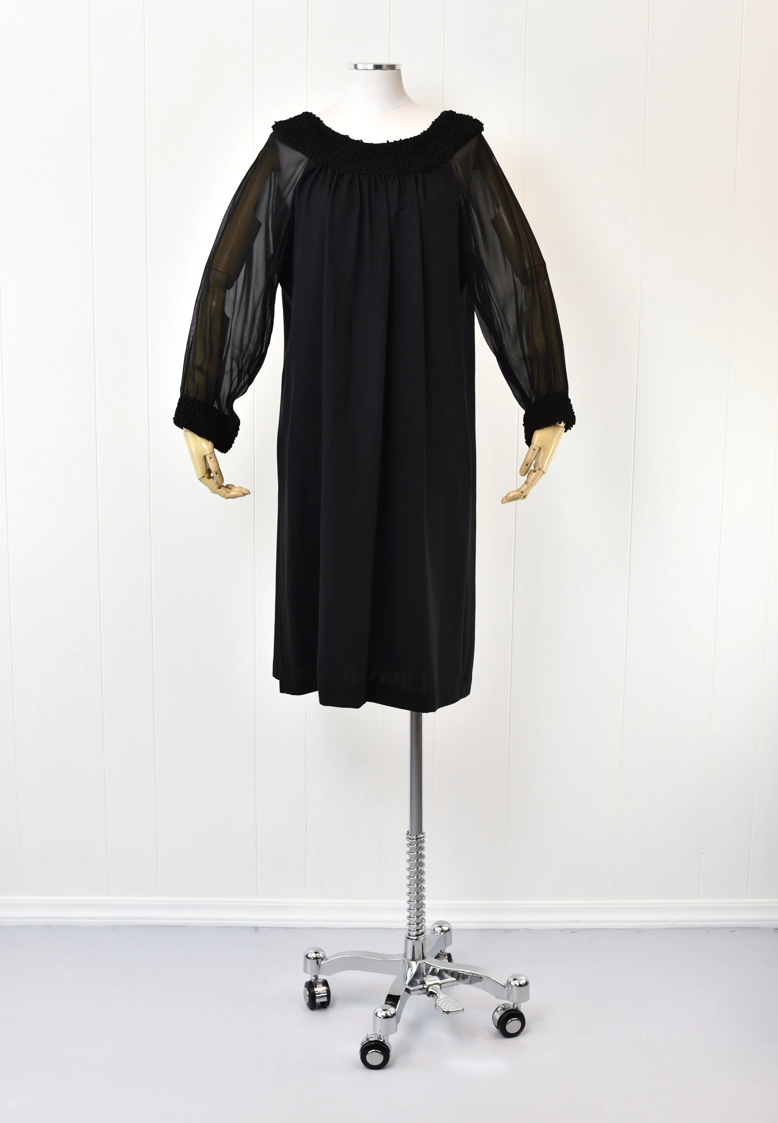 1960s Black Sheer Balloon Sleeve Mod Shift Dress  Canned Ham Vintage