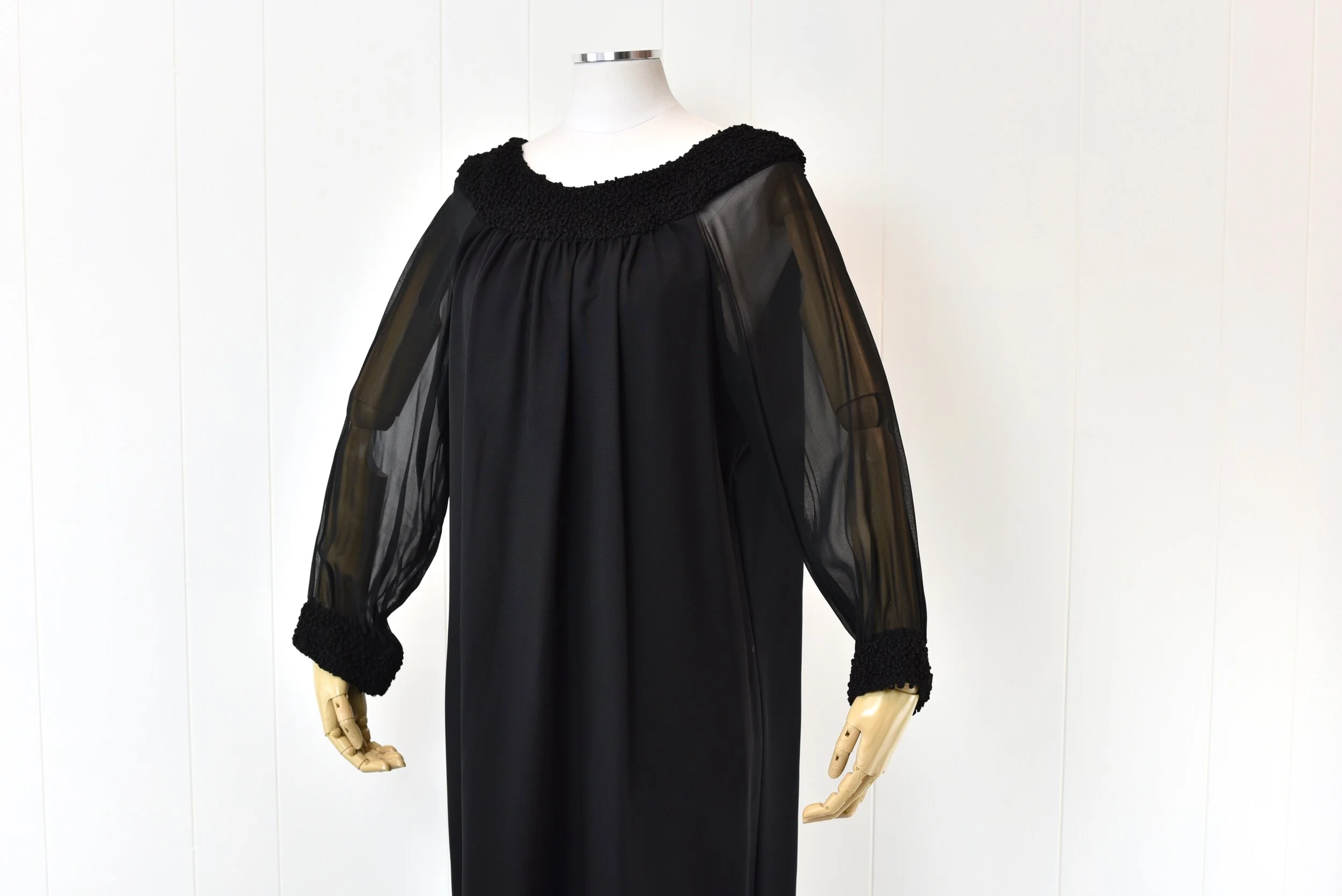 1960s Black Sheer Balloon Sleeve Mod Shift Dress  Canned Ham Vintage