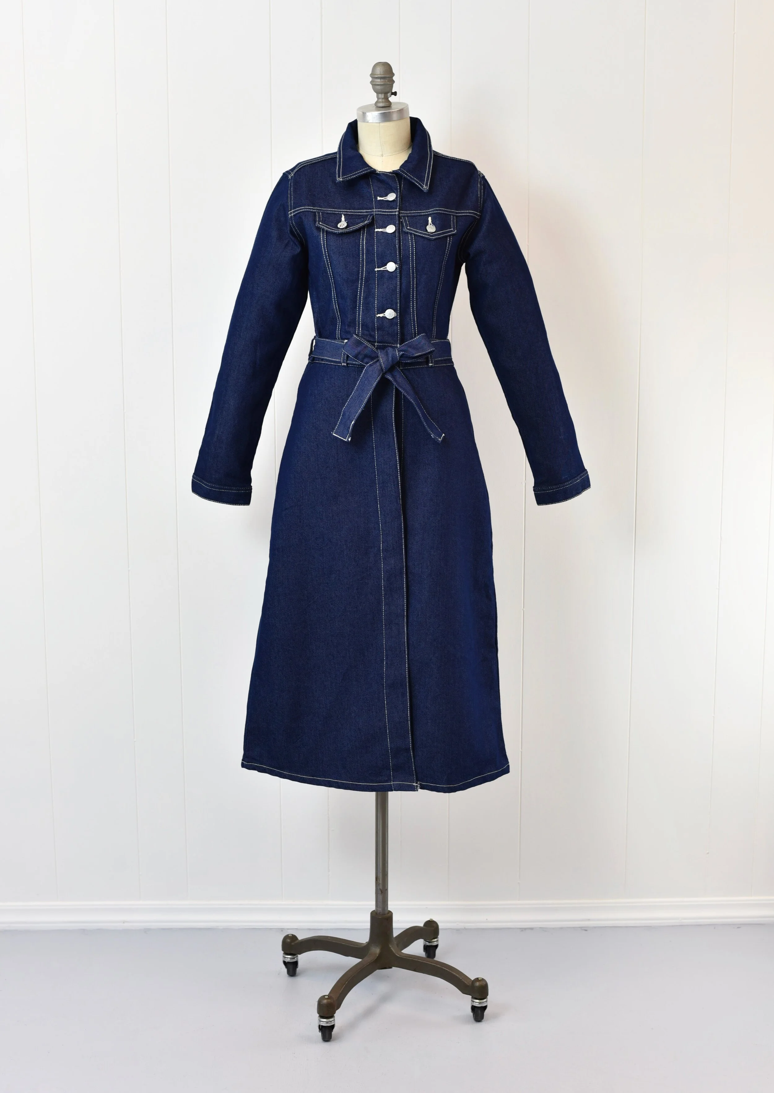 1980s denim dress 1980s Deadstock Dark Blue Denim Dress — Canned Ham Vintage