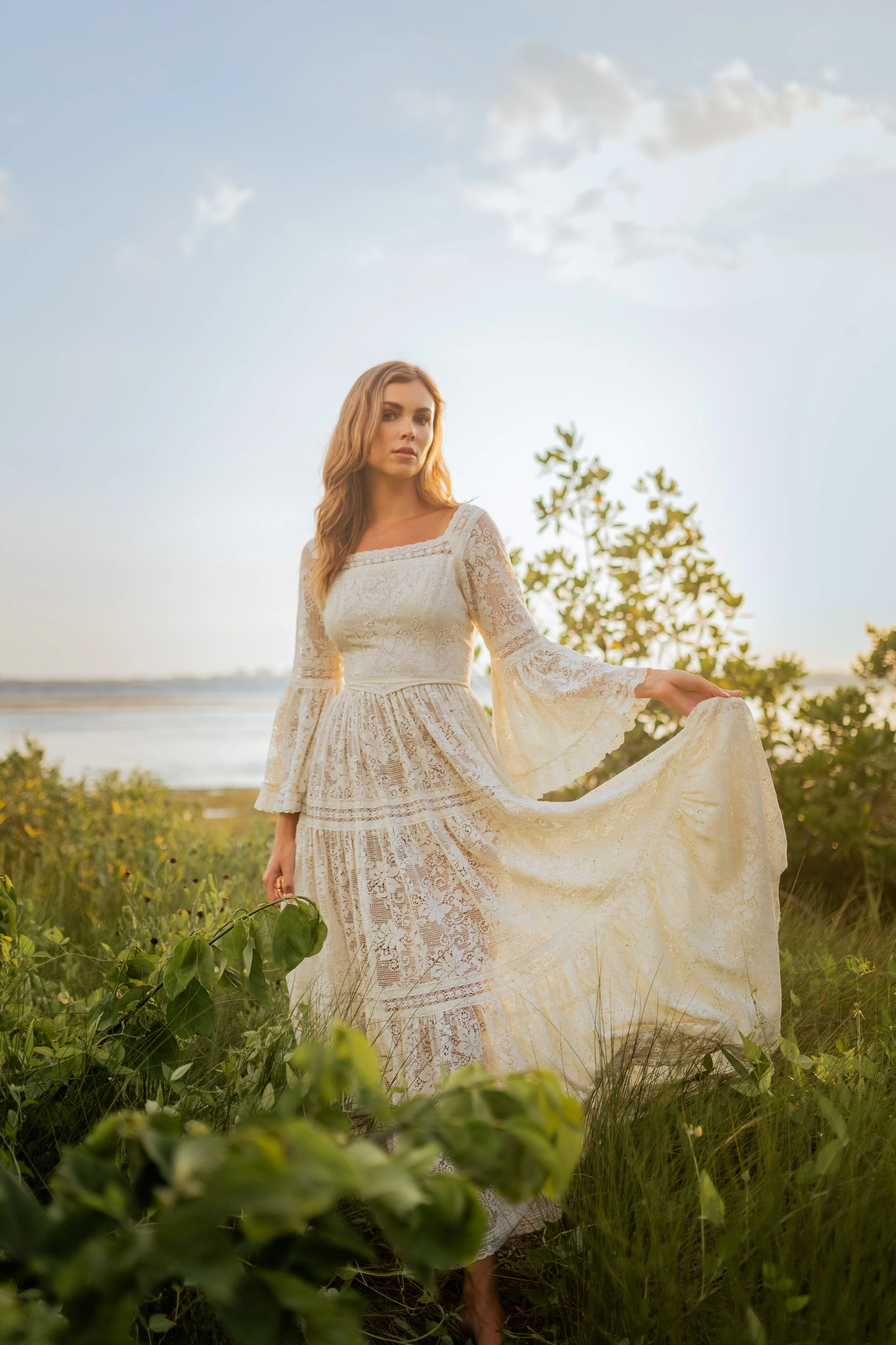 1970s Ivory Lace Bridal Maxi Dress
