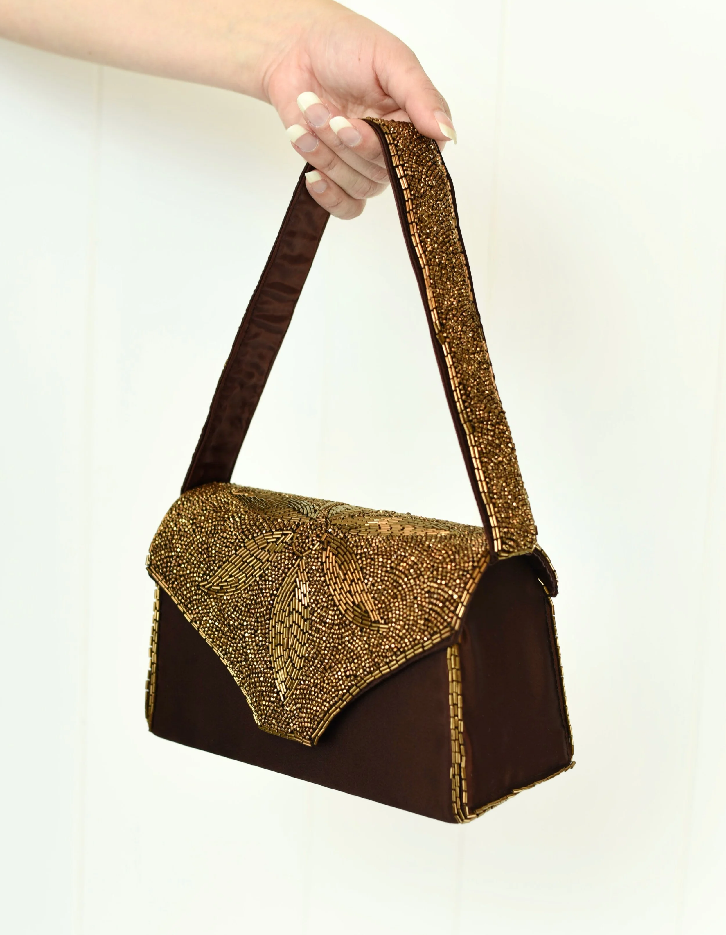 1940s Bronze Brown Beaded Handbag & Belt Set — Canned Ham  display picture 2