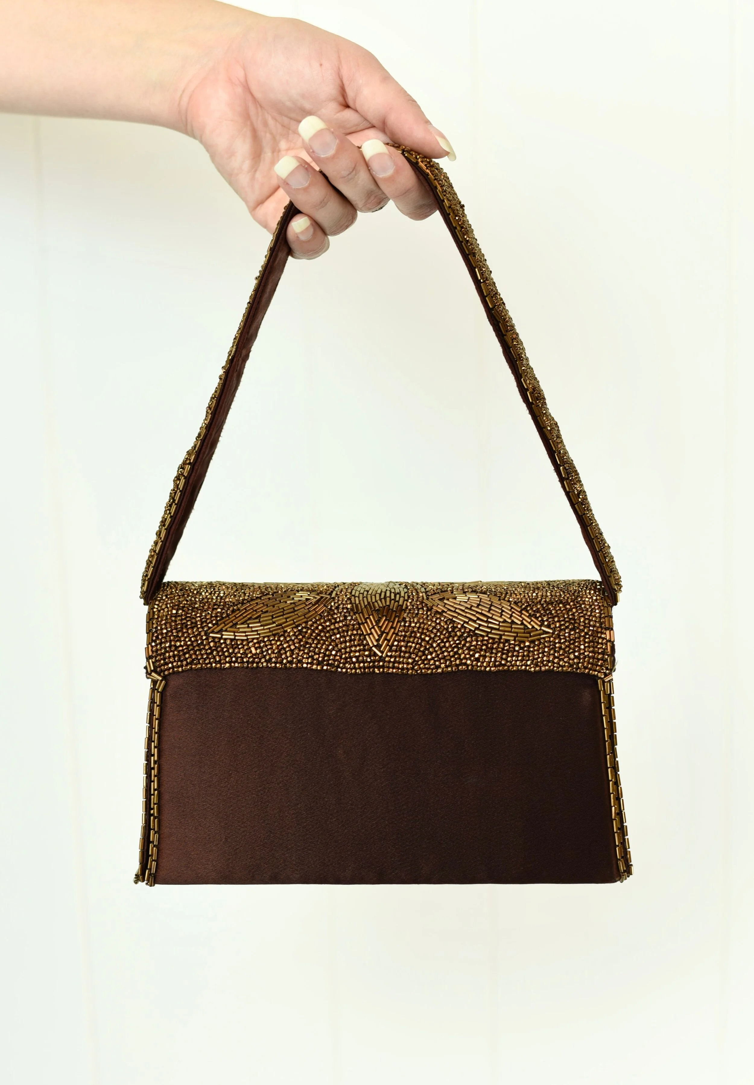 1940s Bronze Brown Beaded Handbag & Belt Set — Canned Ham  display picture 3