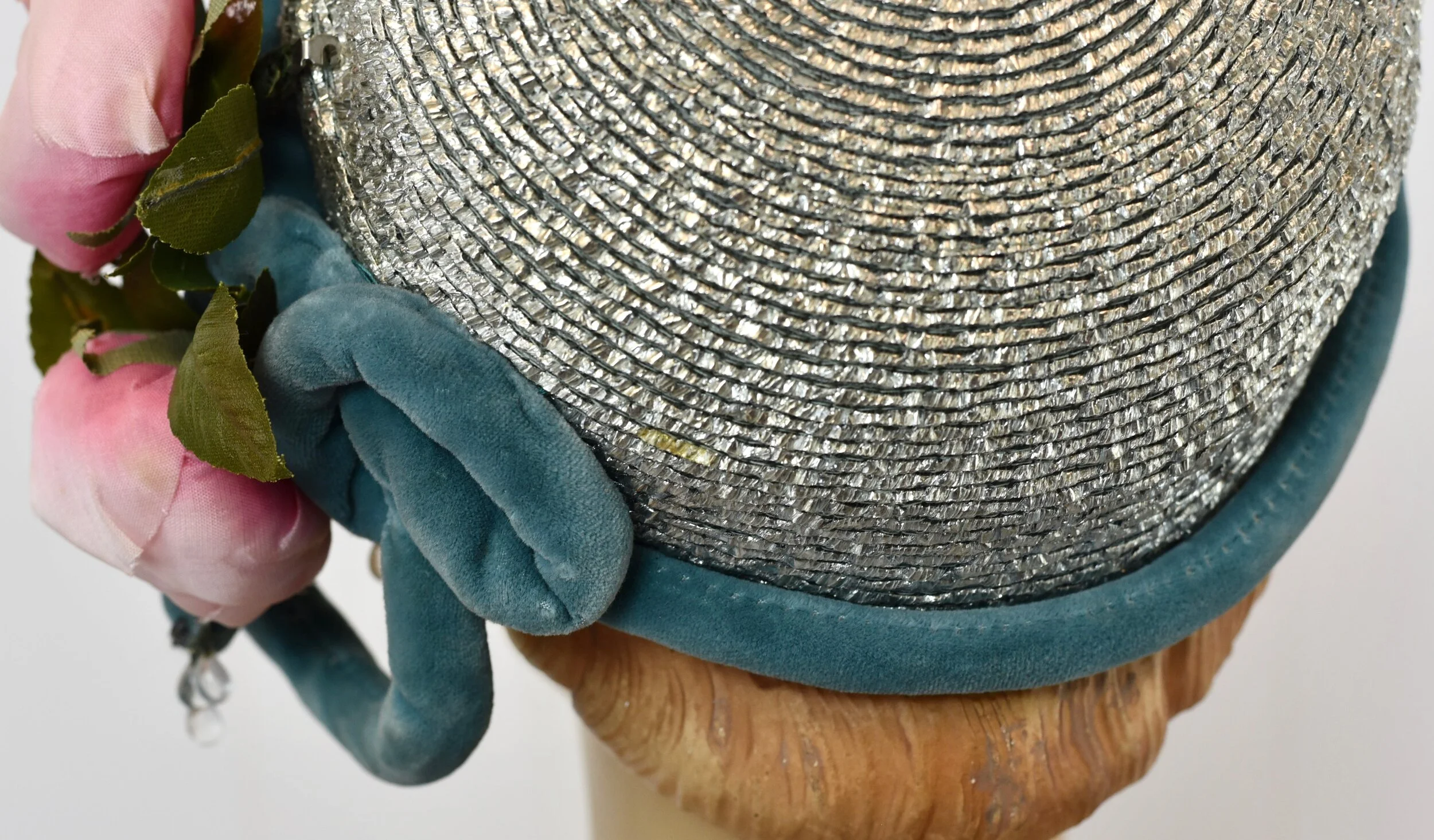 Mid Century Woven Plastic w/Floral Appliqué & Rhinestones Cloche Hat Today main image 2