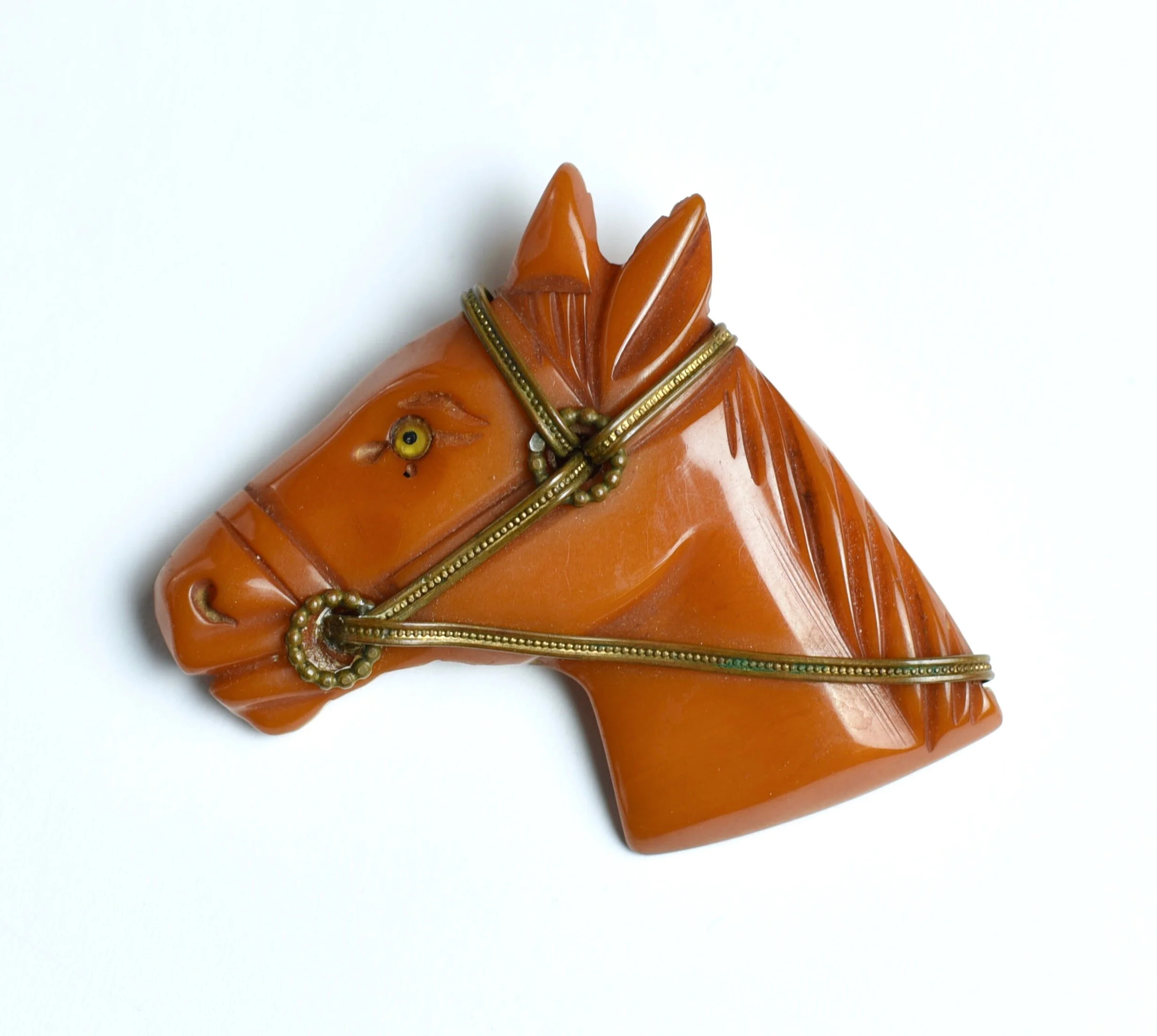1940s Bakelite Carved Horse Head Western Novelty Brooch Pin 