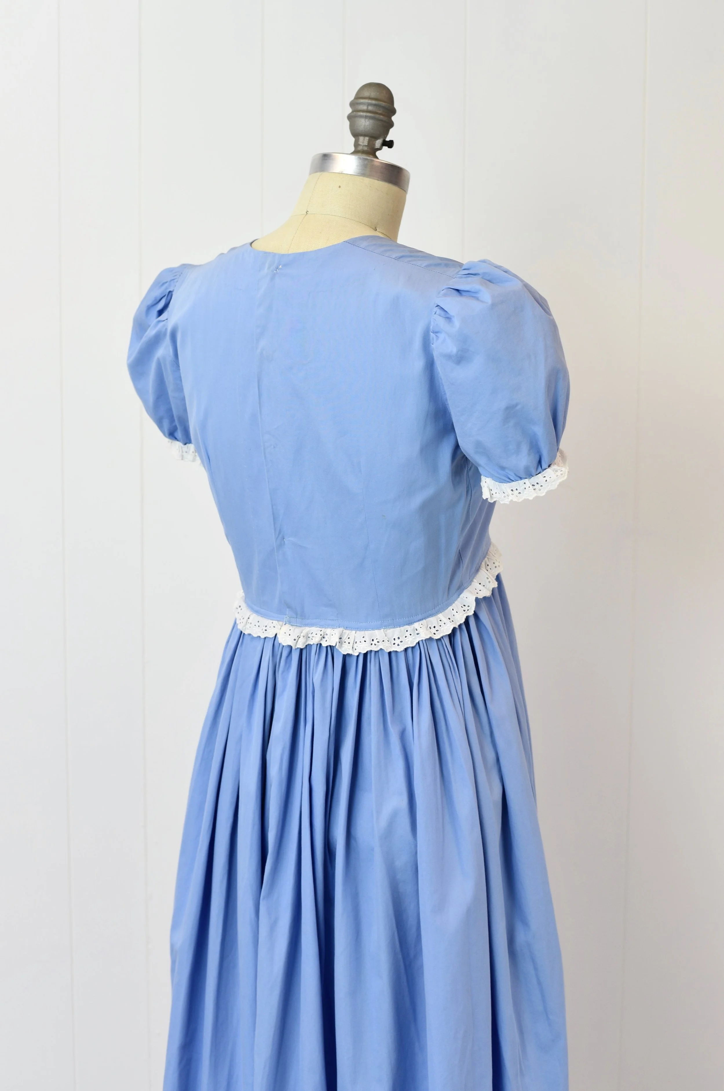 1940s Blue Lace Puff Sleeve Maxi Dress Gown  Canned Ham Vintage