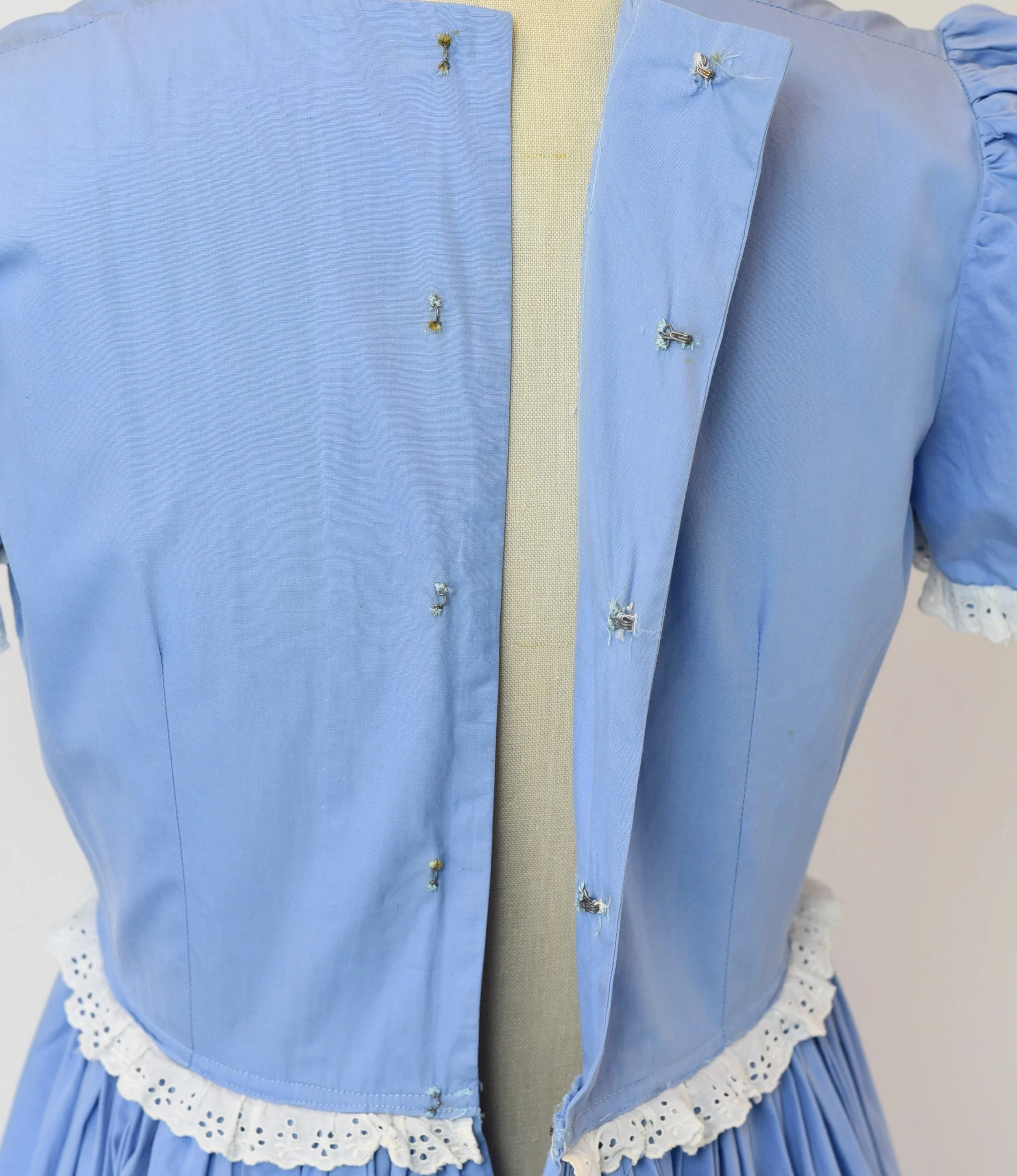 1940s Blue Lace Puff Sleeve Maxi Dress Gown  Canned Ham Vintage