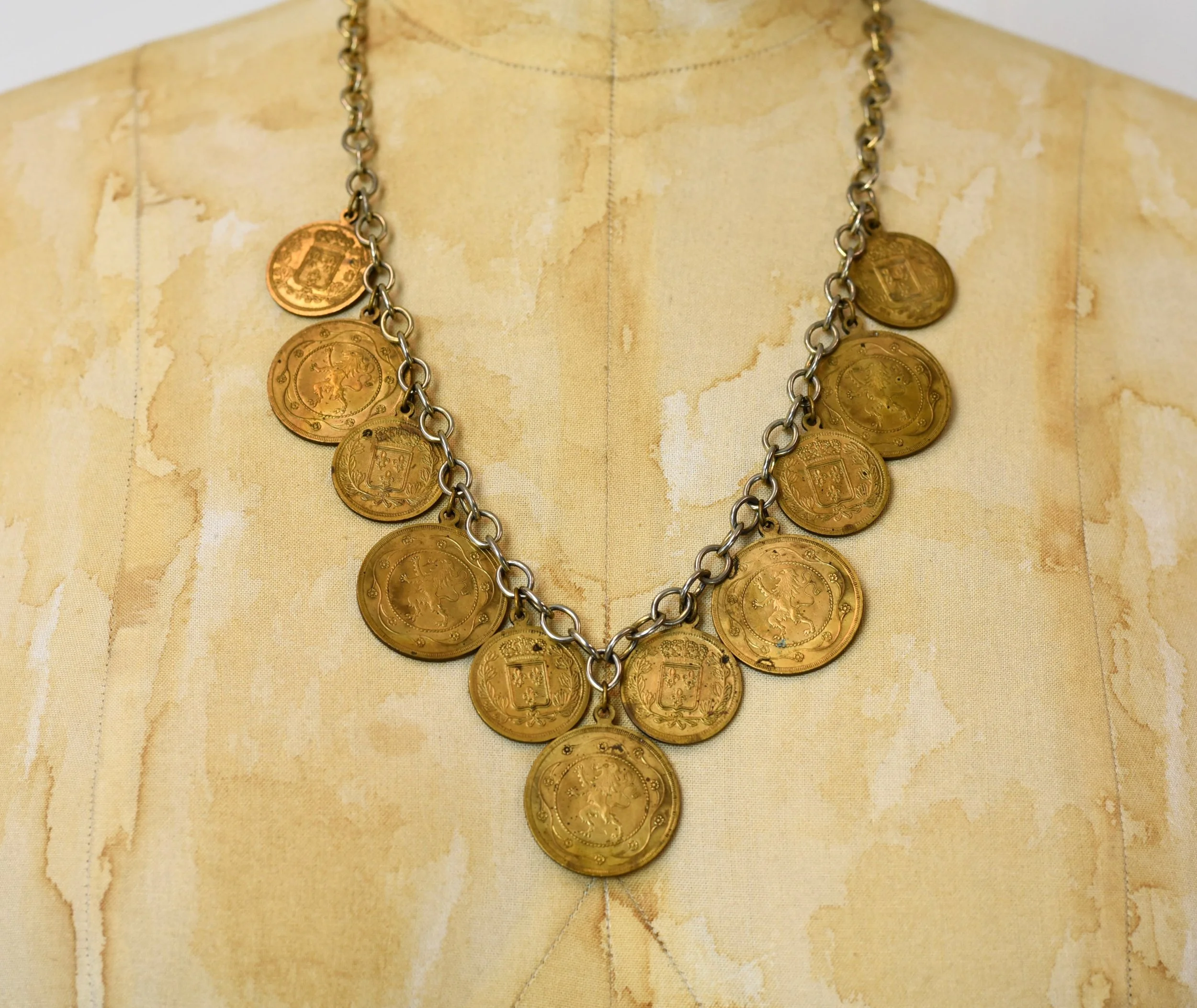 1980s Gold Toned Napoleon Coin Necklace — Canned Ham Vintage - Main Image