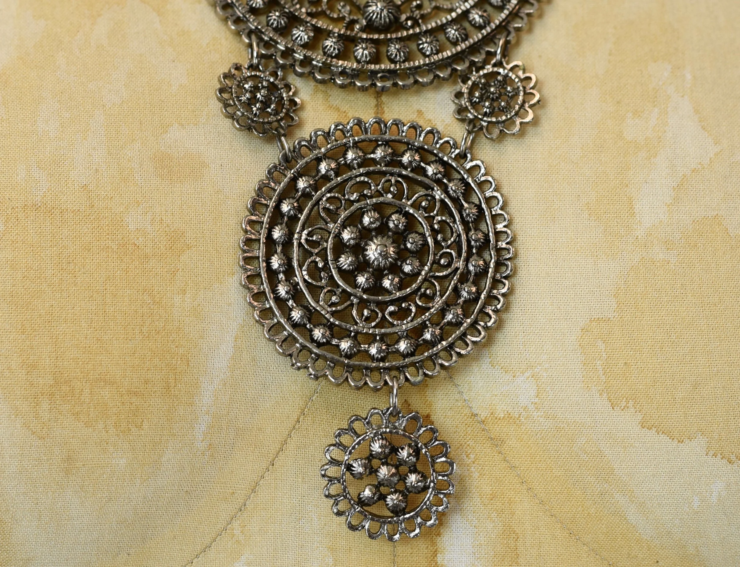 Amazing 70s Statement Necklace. Pewter Silver tone. Black  Vintage l 70s Boho Statement Necklace main image 2