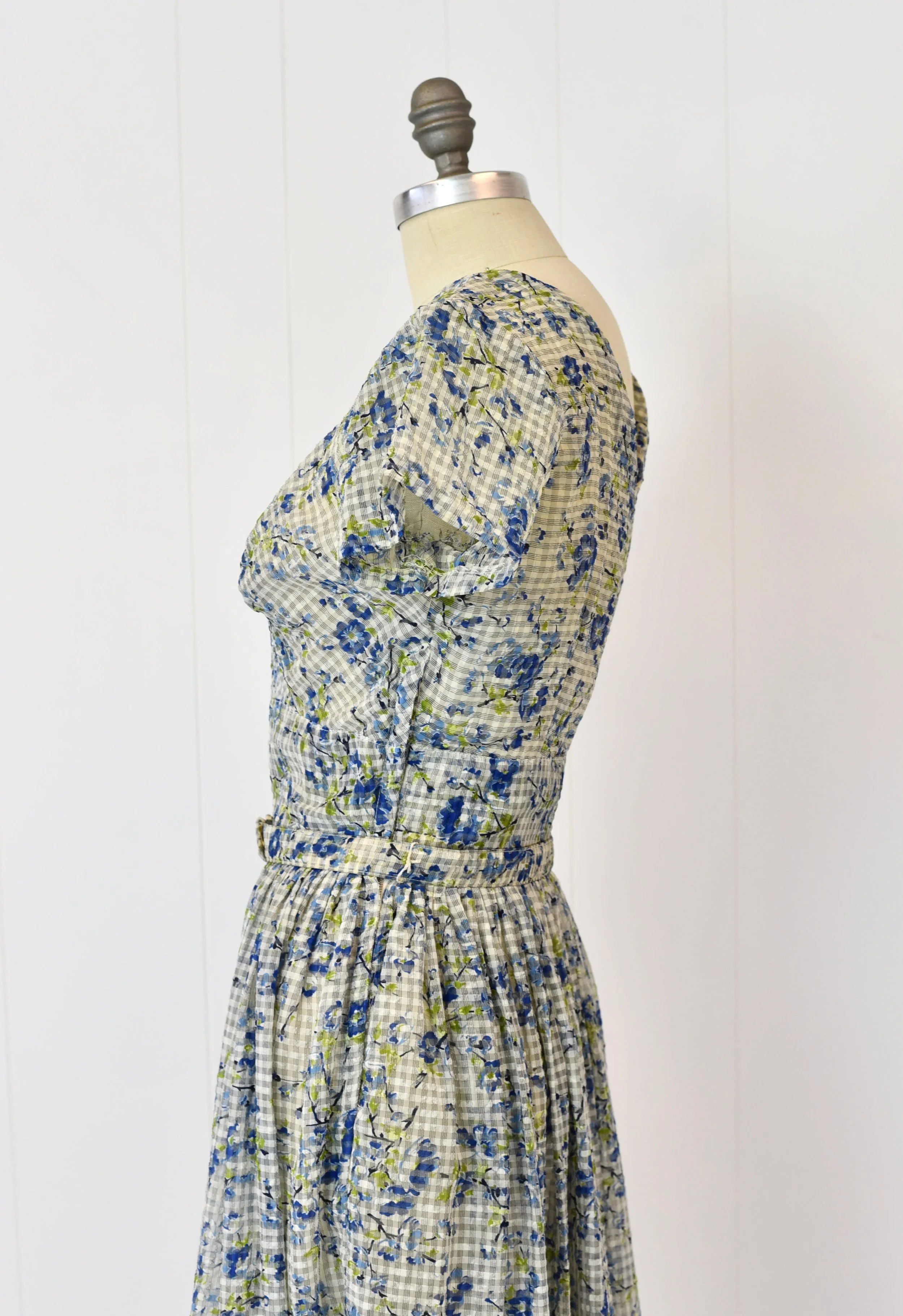 vintage blue gingham dress Ladies 70s Blue White Gingham Maxi Dress, Yoked Waist, Lillie Ruben main image 1