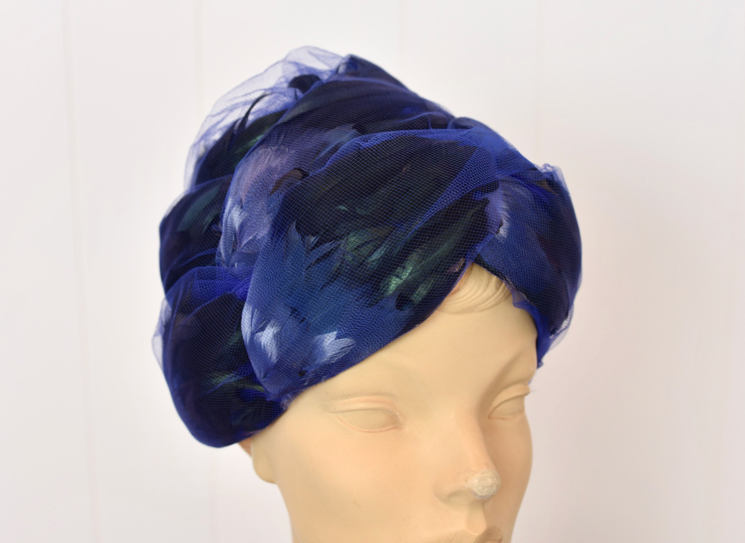 1960s Christian Dior Blue Feather Hat 