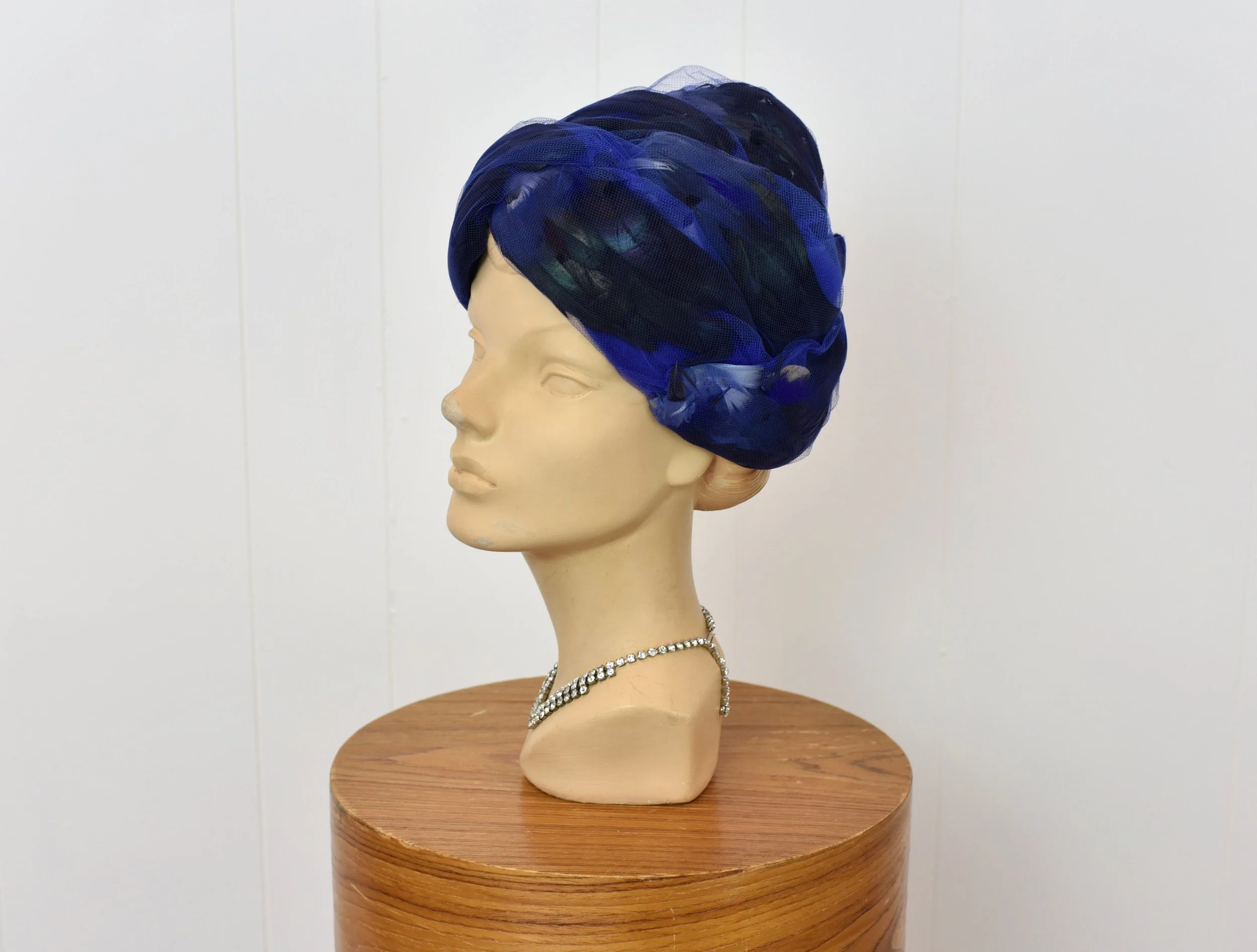 1960s Christian Dior Blue Feather Hat 