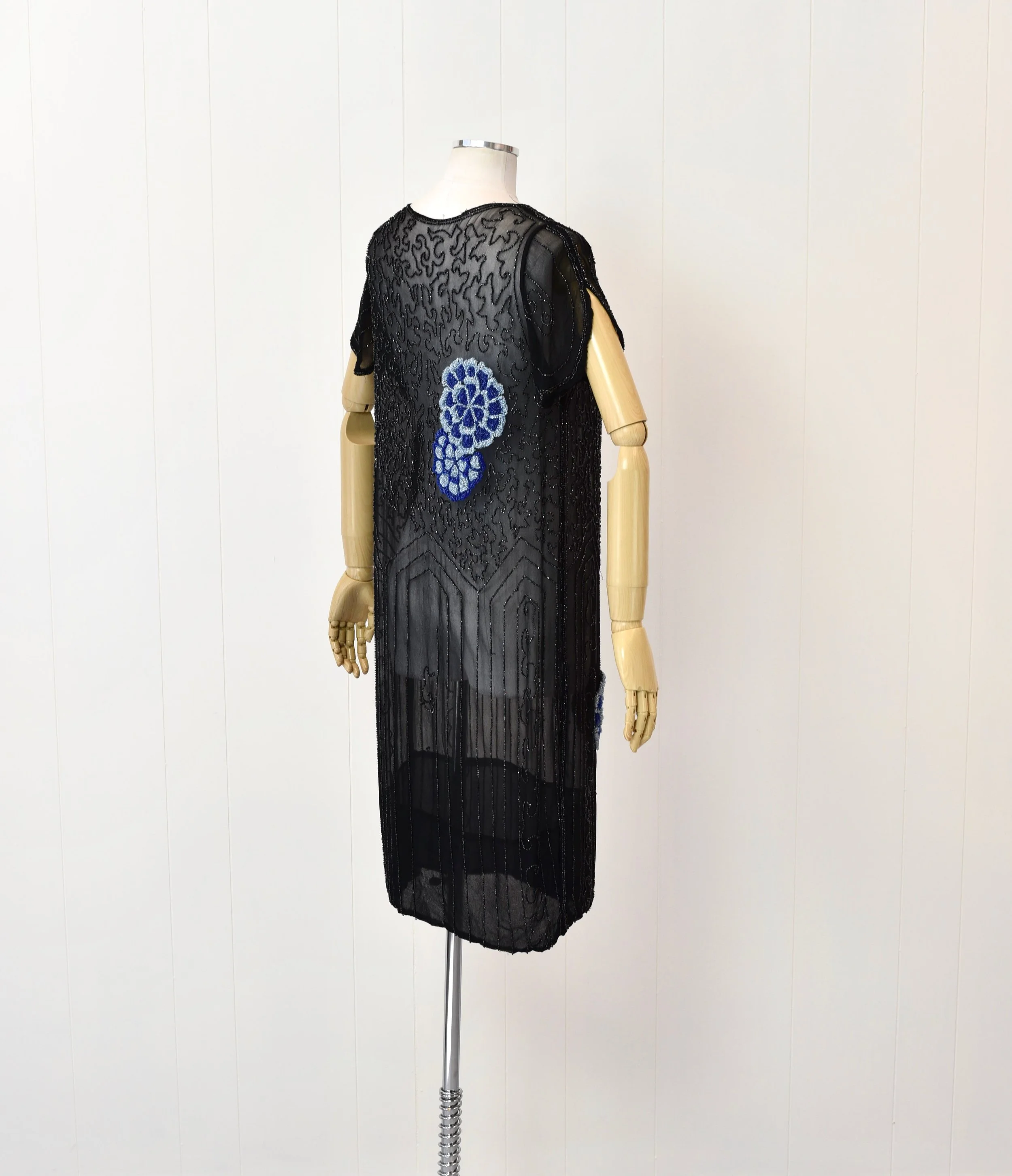 sheer flapper dress BABEYOND Elegant See-through Long Sleeve Fringed Flapper Roaring 20s Dance Party Dress, Black, Size L