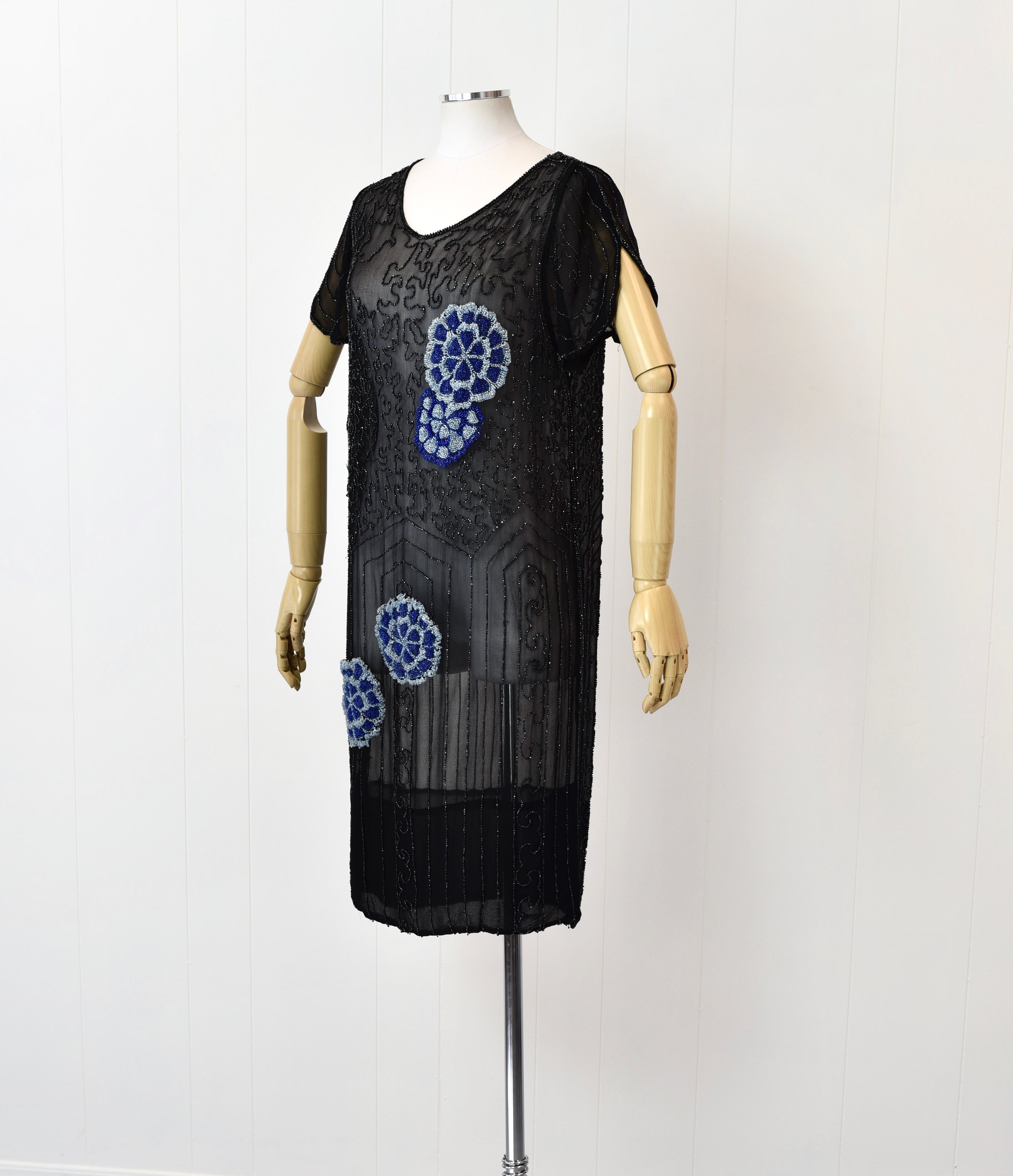 blue dress for baby girl Dark blue satin 1920s evening dress with handkerchief skirt main image 1