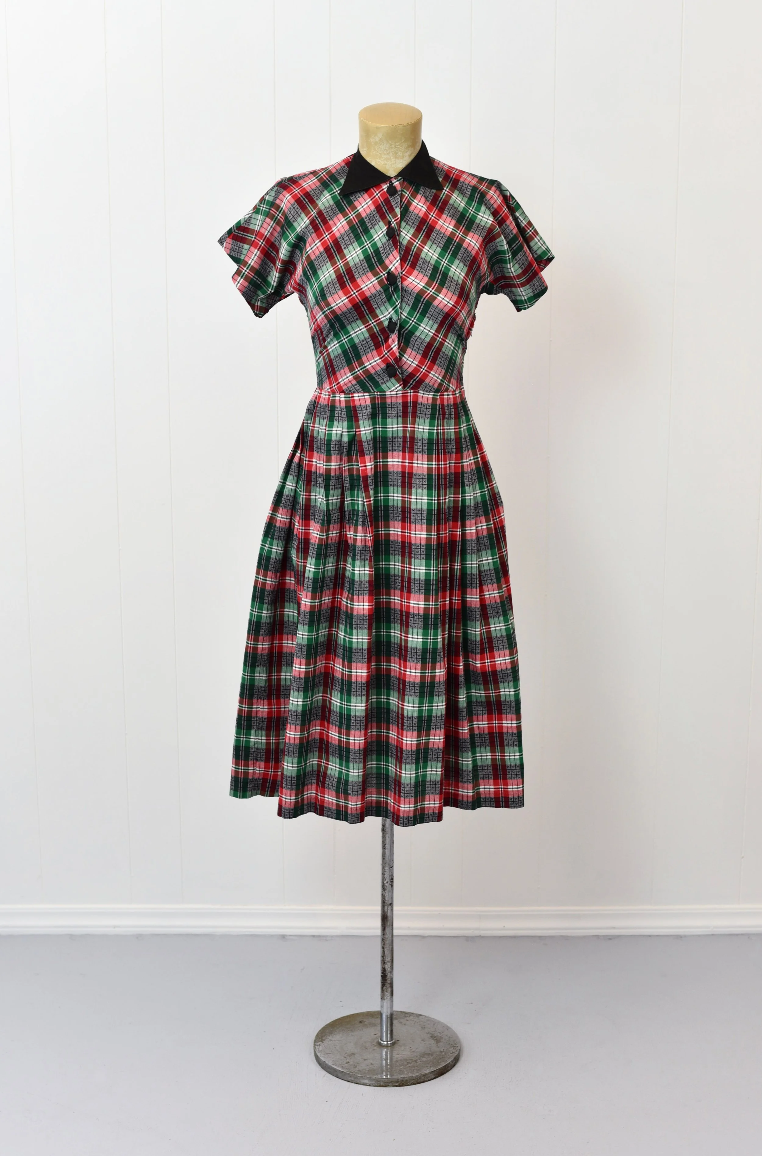 slim fit dress slacks 100% Cotton Forest Green Plaid Mini Dress - All Dresses main image 1