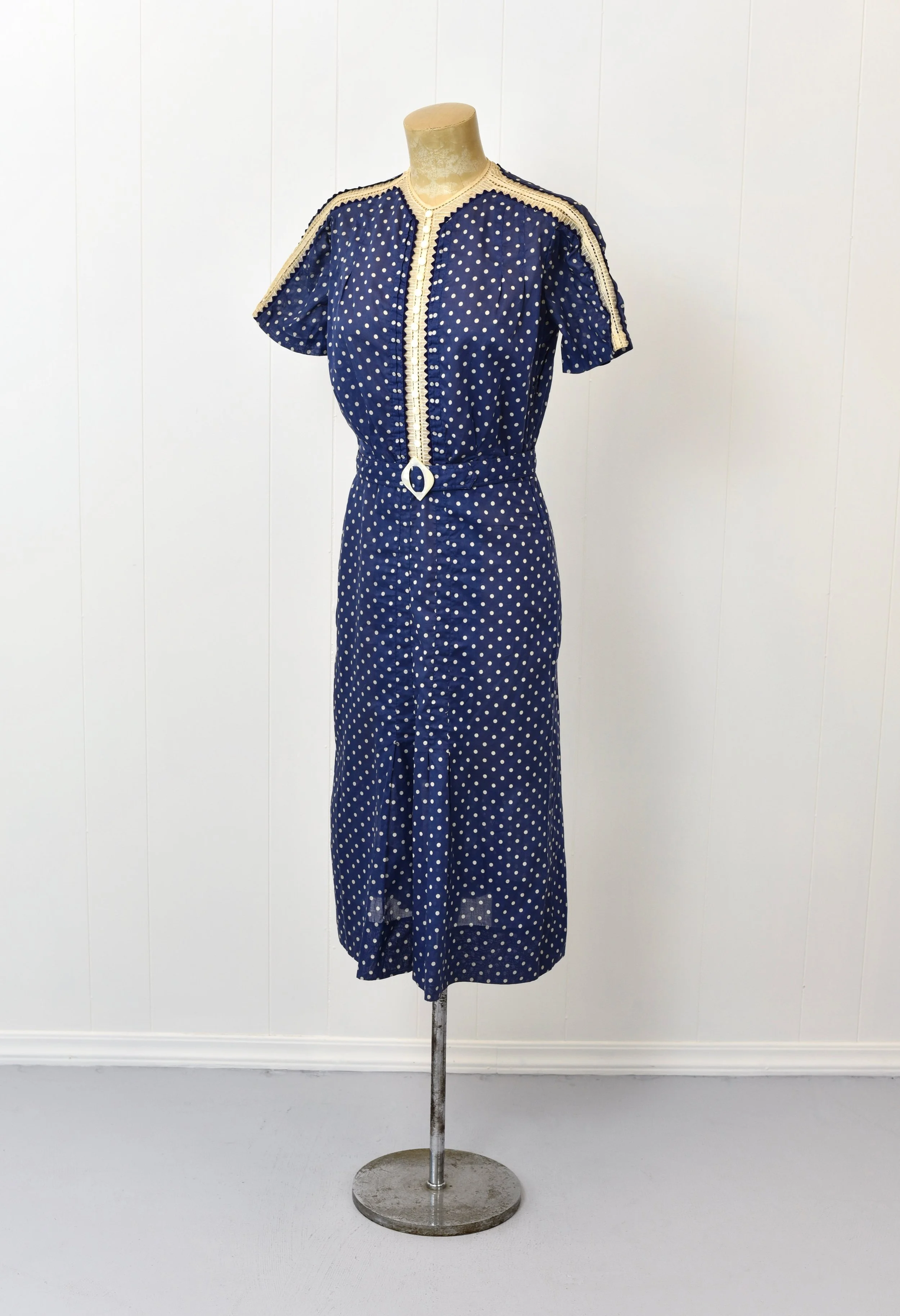 strapless open back dress Navy Polka Dot Jacquard Angela Midi Dress