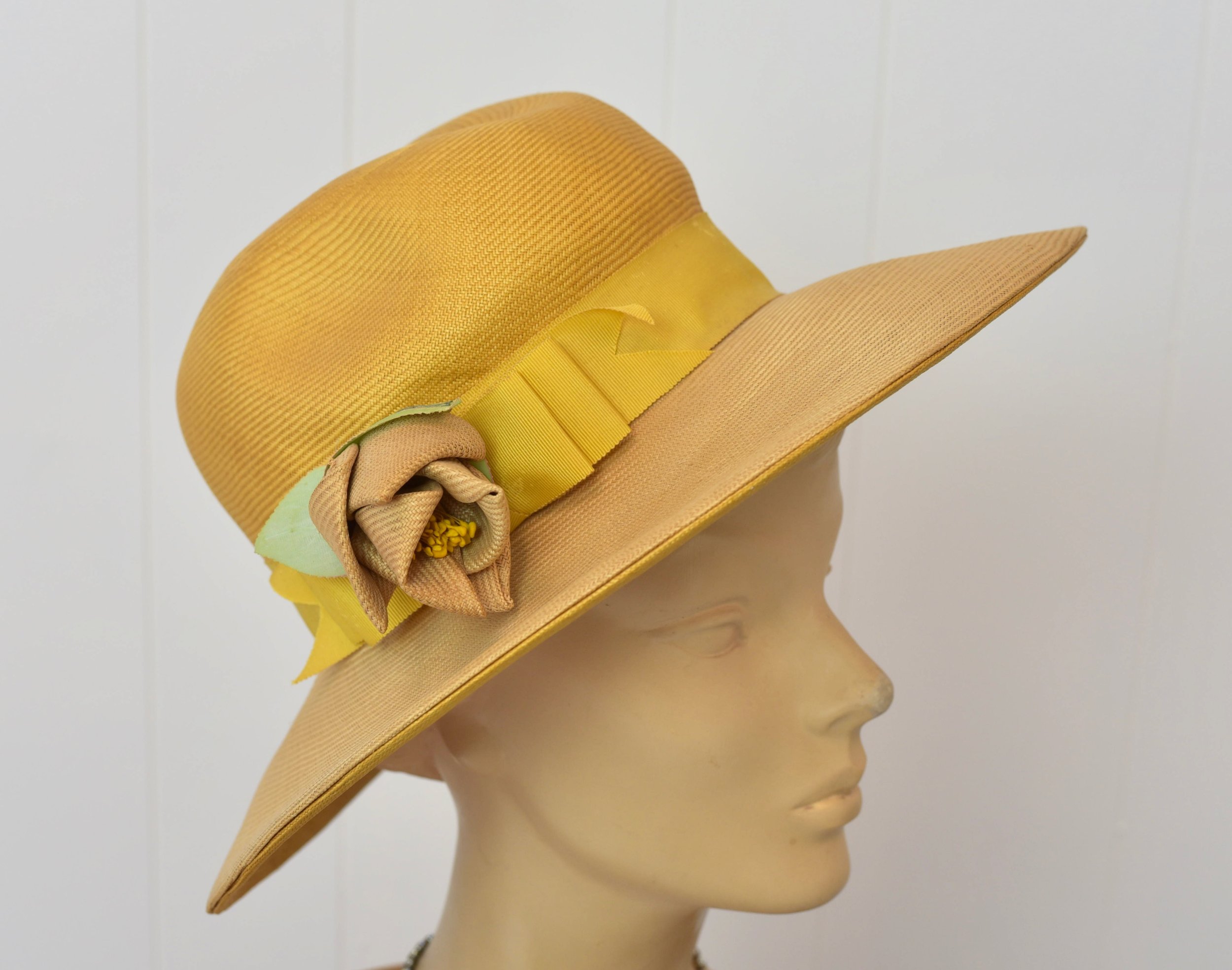 Hat Floral Realites Ham Vintage Straw Yellow 1960s Sun — Adolfo Canned