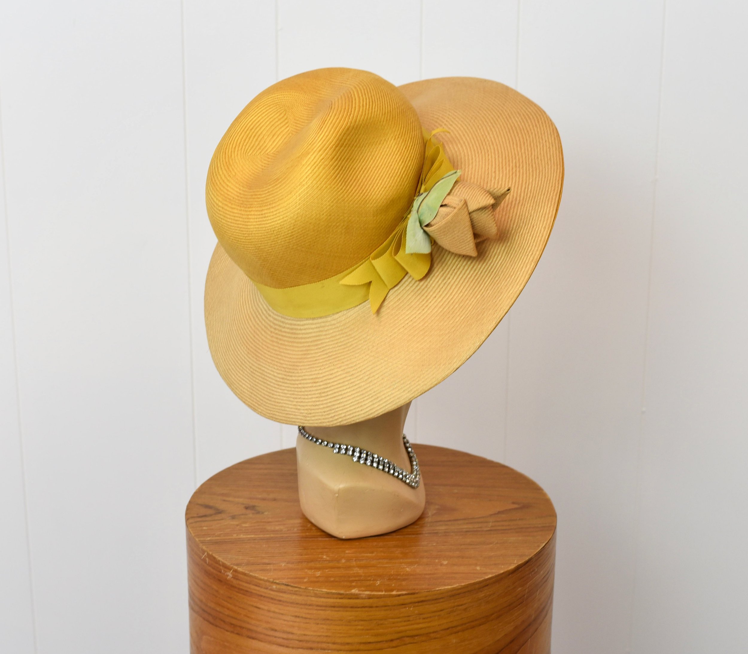 Adolfo Yellow Straw Canned — 1960s Hat Ham Sun Vintage Realites Floral