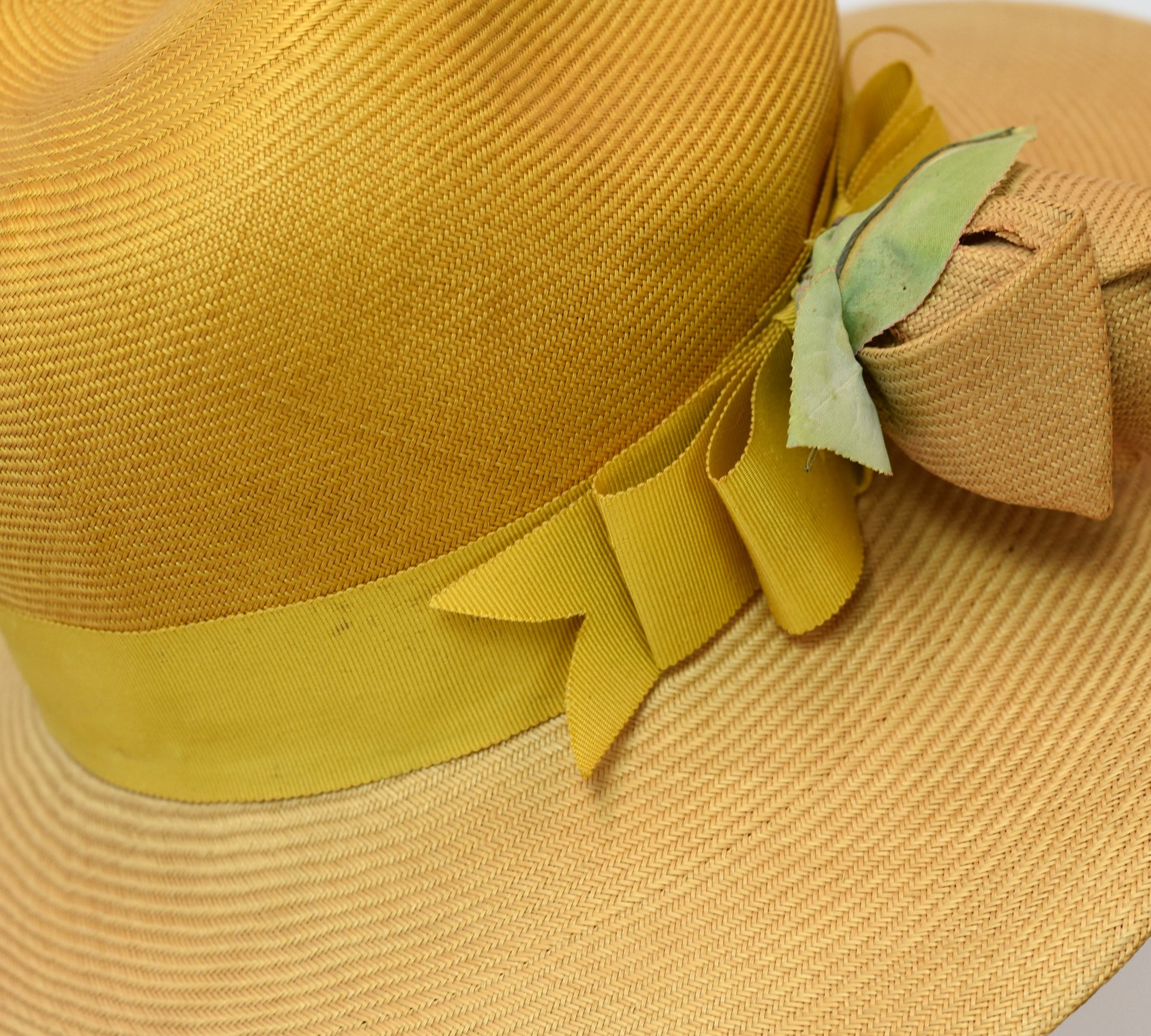 Sun 1960s Floral Hat Adolfo Realites Straw — Vintage Ham Canned Yellow