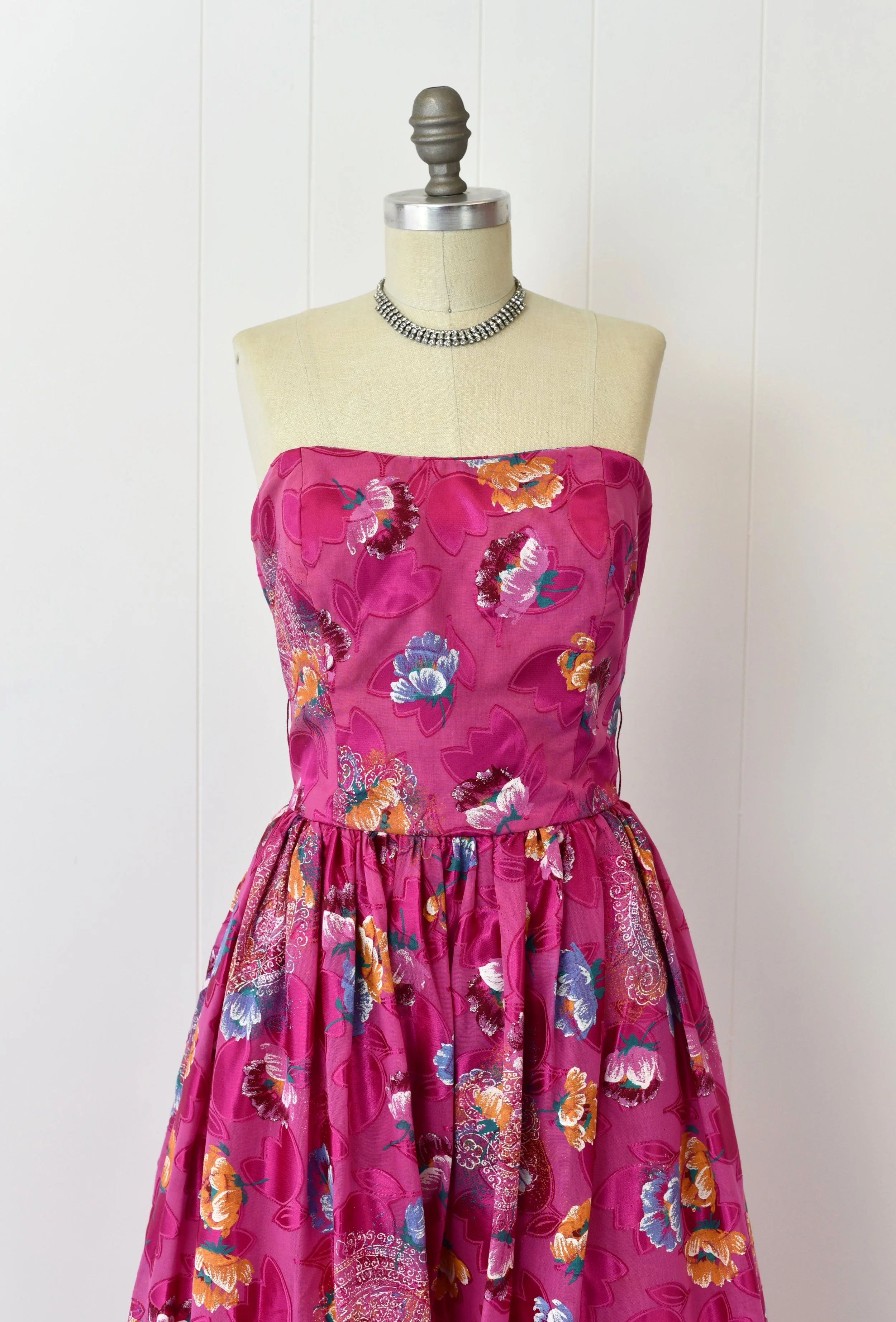 1980s Pink Floral La Regina London Gown Party Dress — Canned Ham Vintage