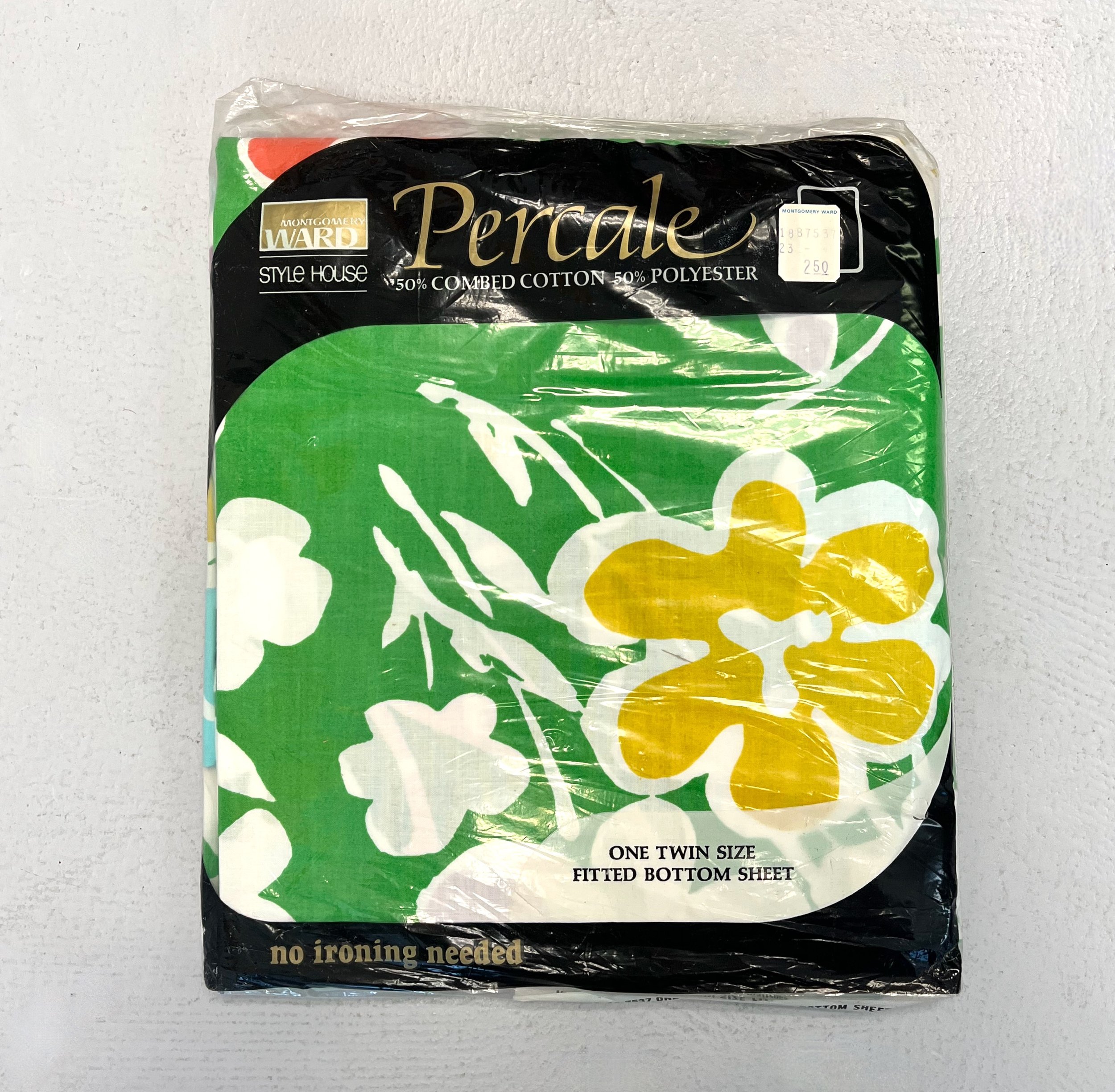 NOS 1960s/1970s Green Floral Print Montgomery Ward Percale Twin