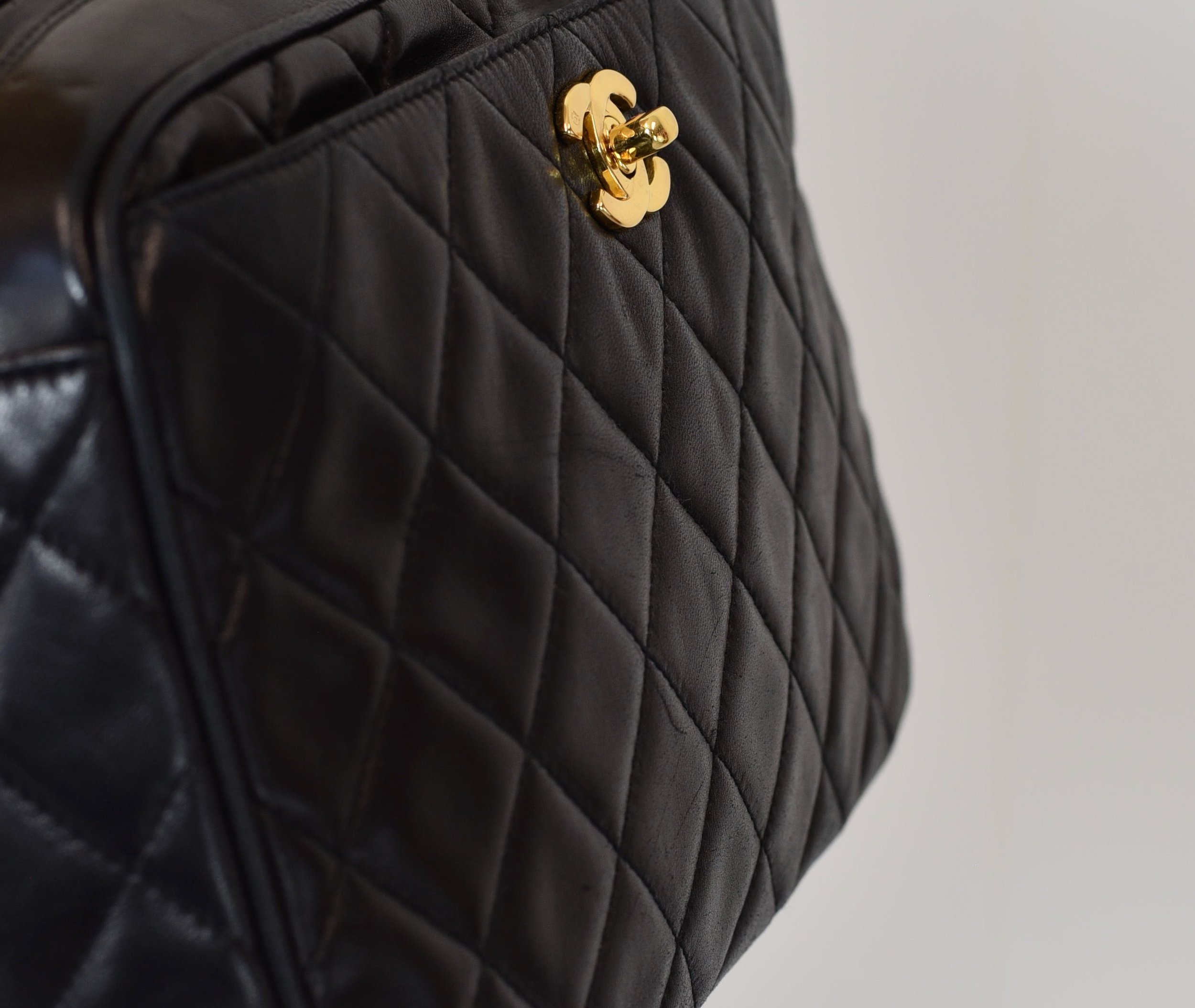 1990s Chanel Black Quilted Lambskin Leather With Gold Tone -  Israel