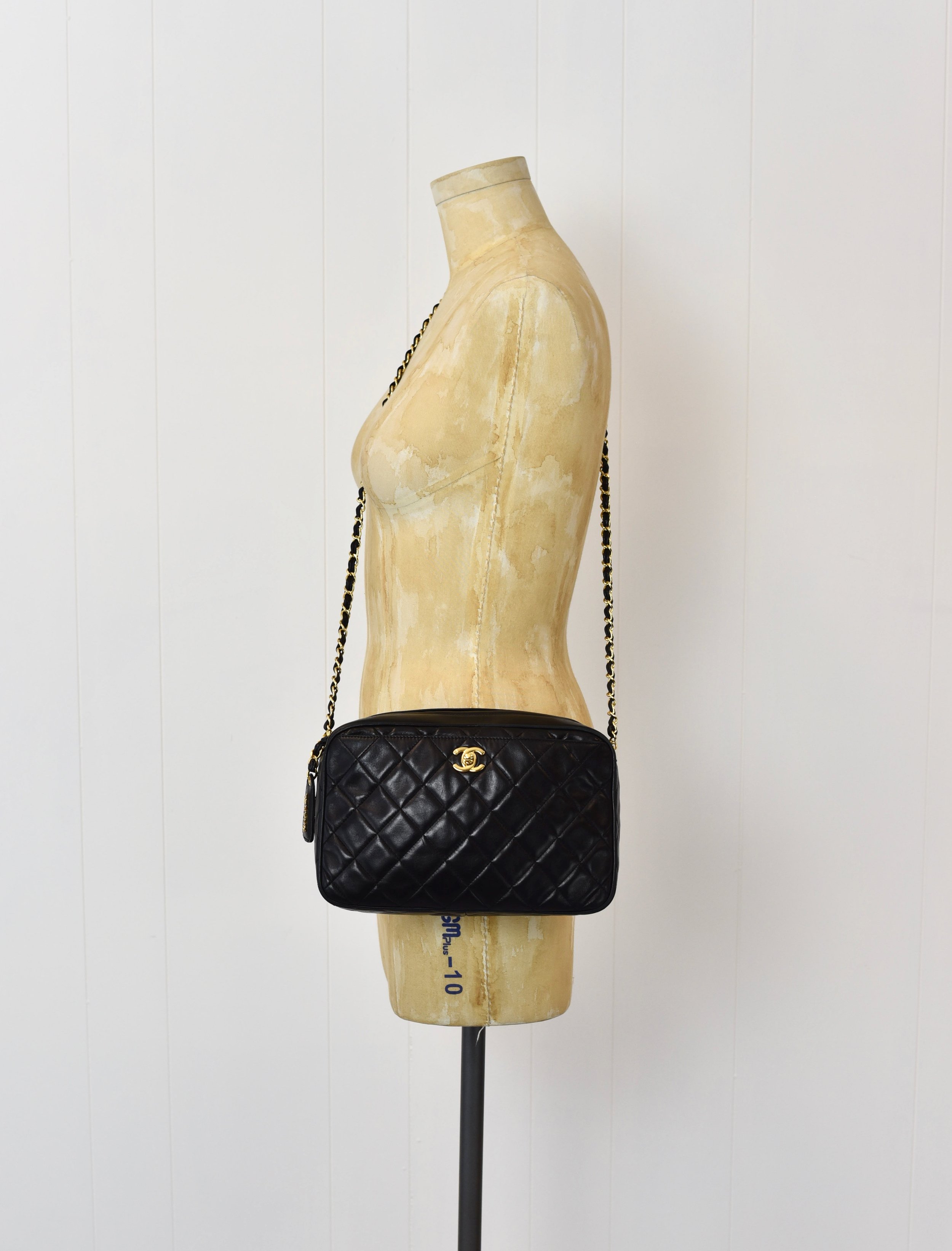 1990s Chanel Black Quilted Lambskin Leather with Gold Tone Hardware Camera  Bag Purse — Canned Ham Vintage