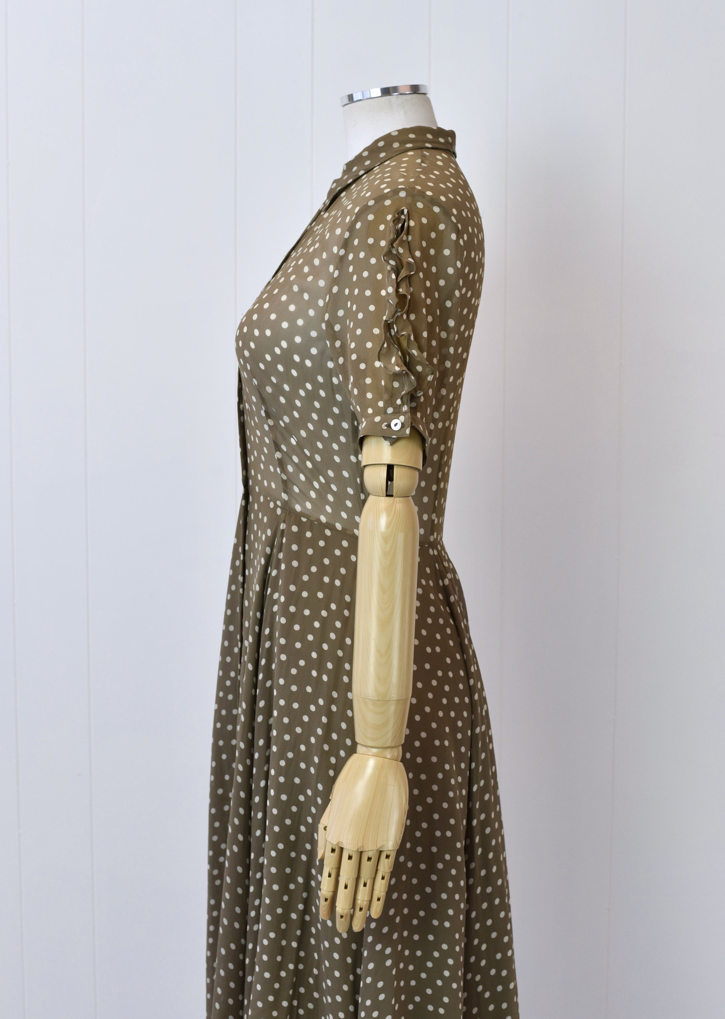 1980s Dark Taupe Polka Dot Lolita Lempicka Silk Dress — Canned Ham 