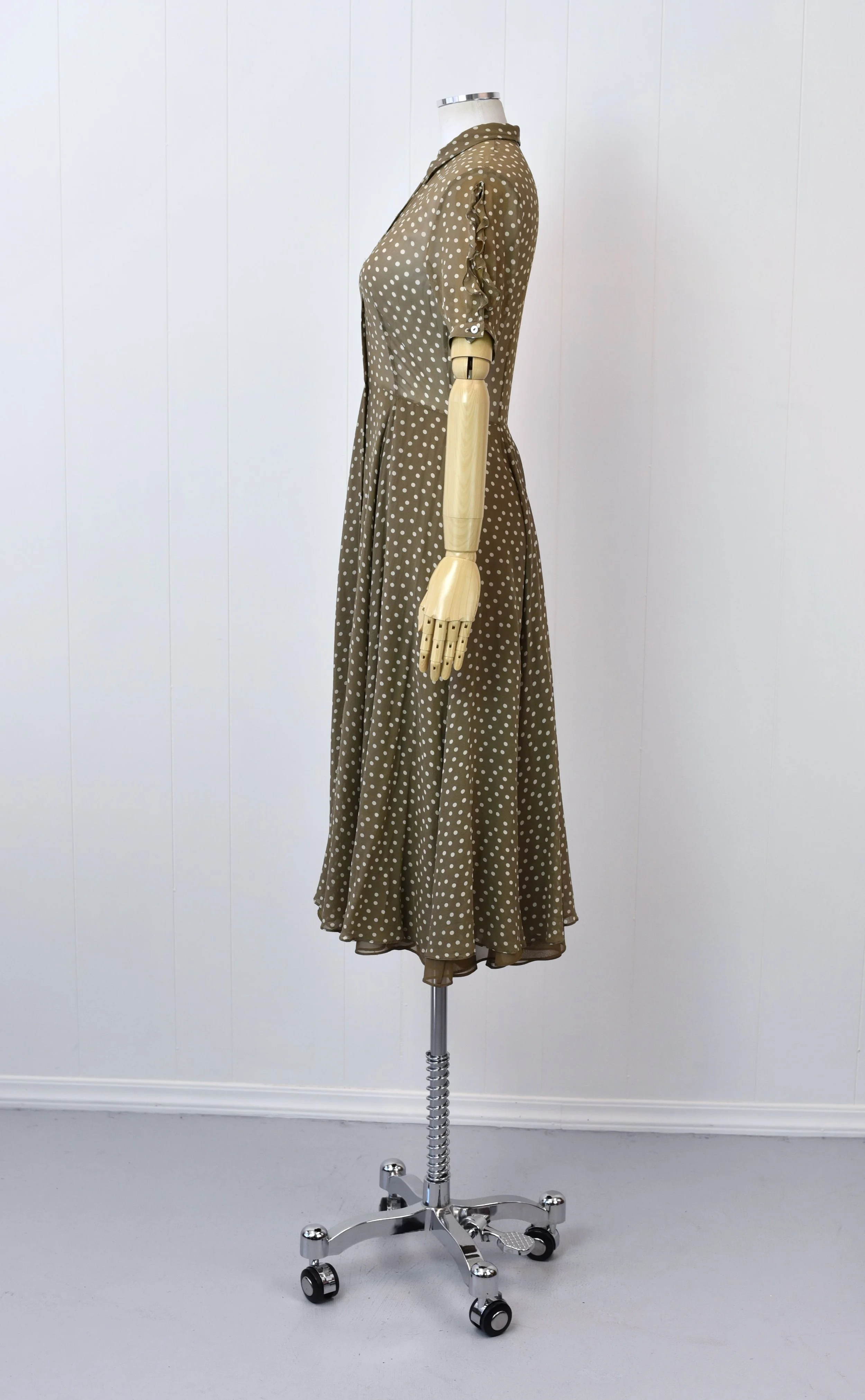 1980s Dark Taupe Polka Dot Lolita Lempicka Silk Dress — Canned Ham 