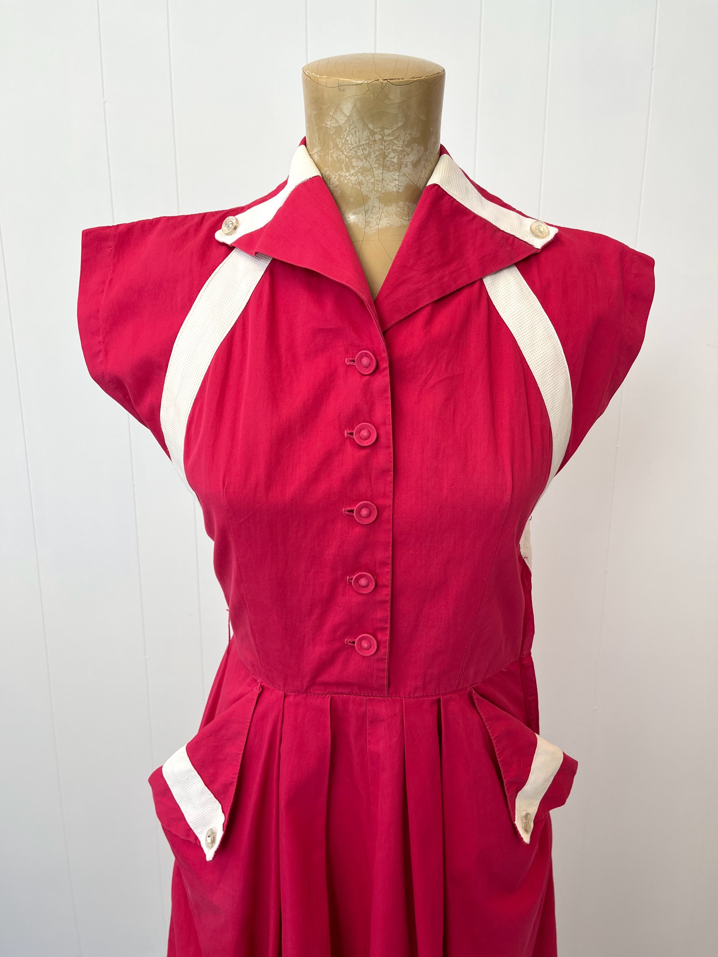 1940s/1950s Hot Pink Fuchsia Ain R Jr Pinup Day Dress  Canned Ham Vintage