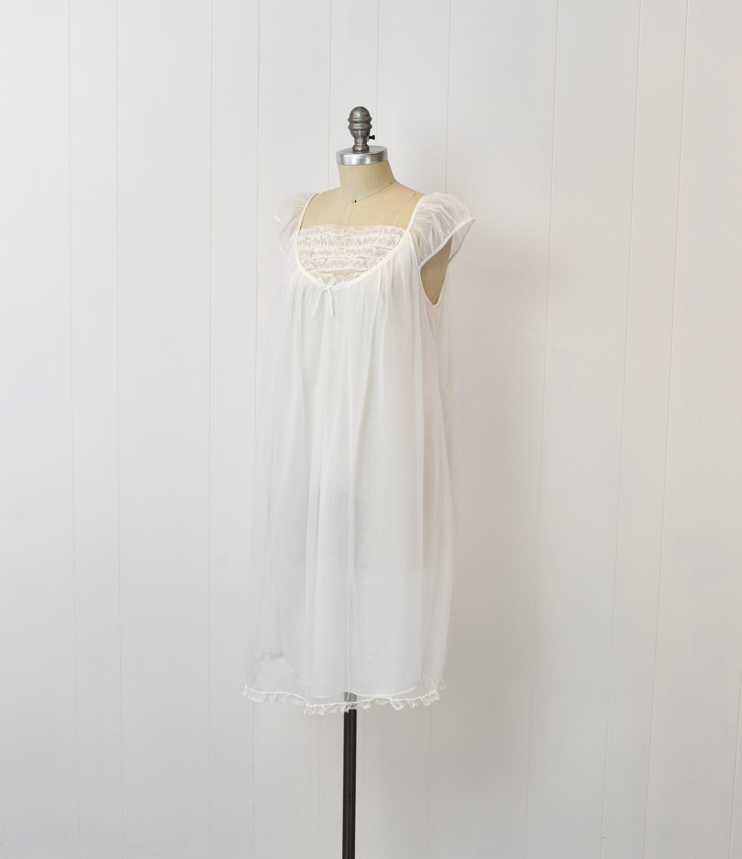 Vintage 1960's Sheer White Nightie Cover Bed Jacket Medium 