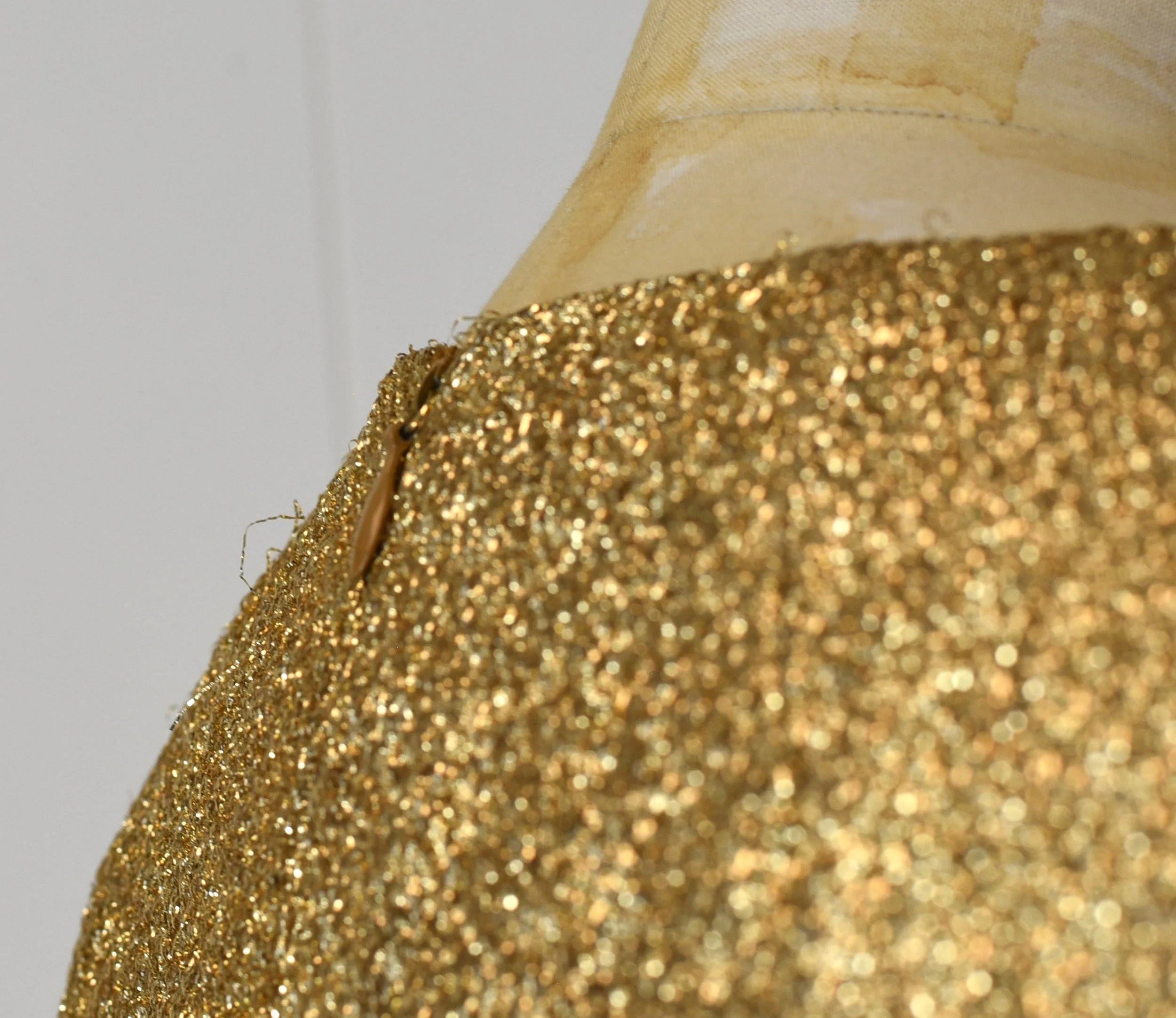 1960s Gold Metallic Brocade Party Gown Maxi Dress  Canned Ham Vintage