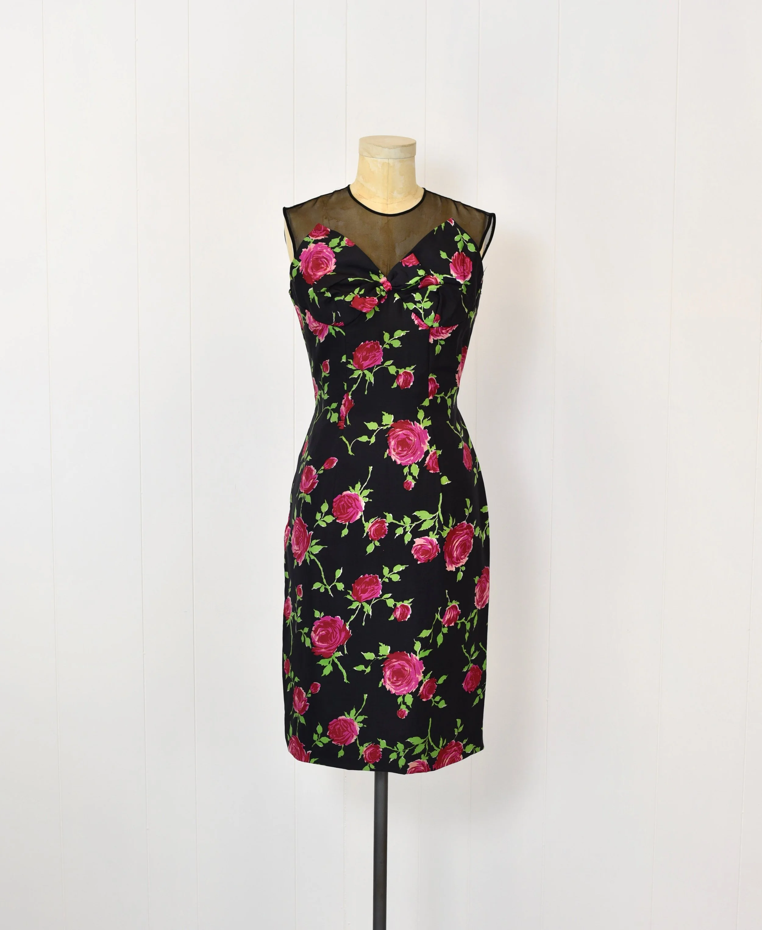 marilyn monroe black and white dress Black Rose Print Lace Trim Slip Dress