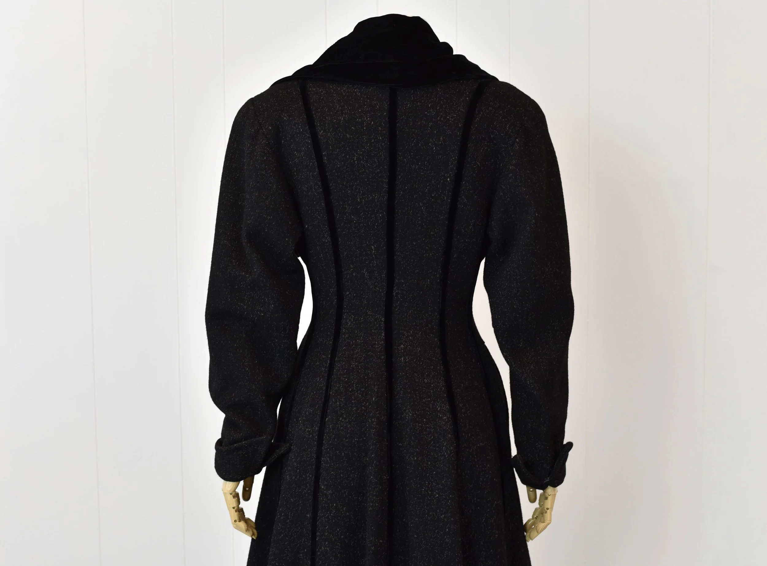 1950s Princess Coat Lilli Ann Style Jacket Black Gray Wool Velvet