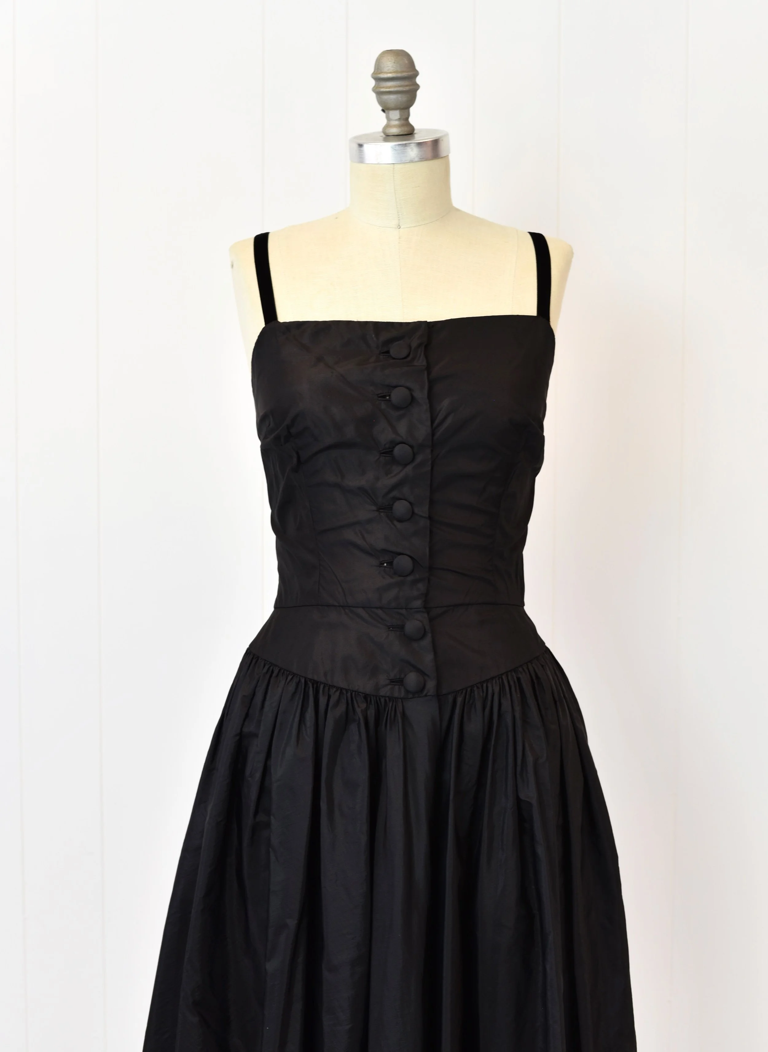 1950s Black Taffeta Velvet Pinup Dress & Bolero Jacket Two Piece Matching  Set  Canned Ham Vintage