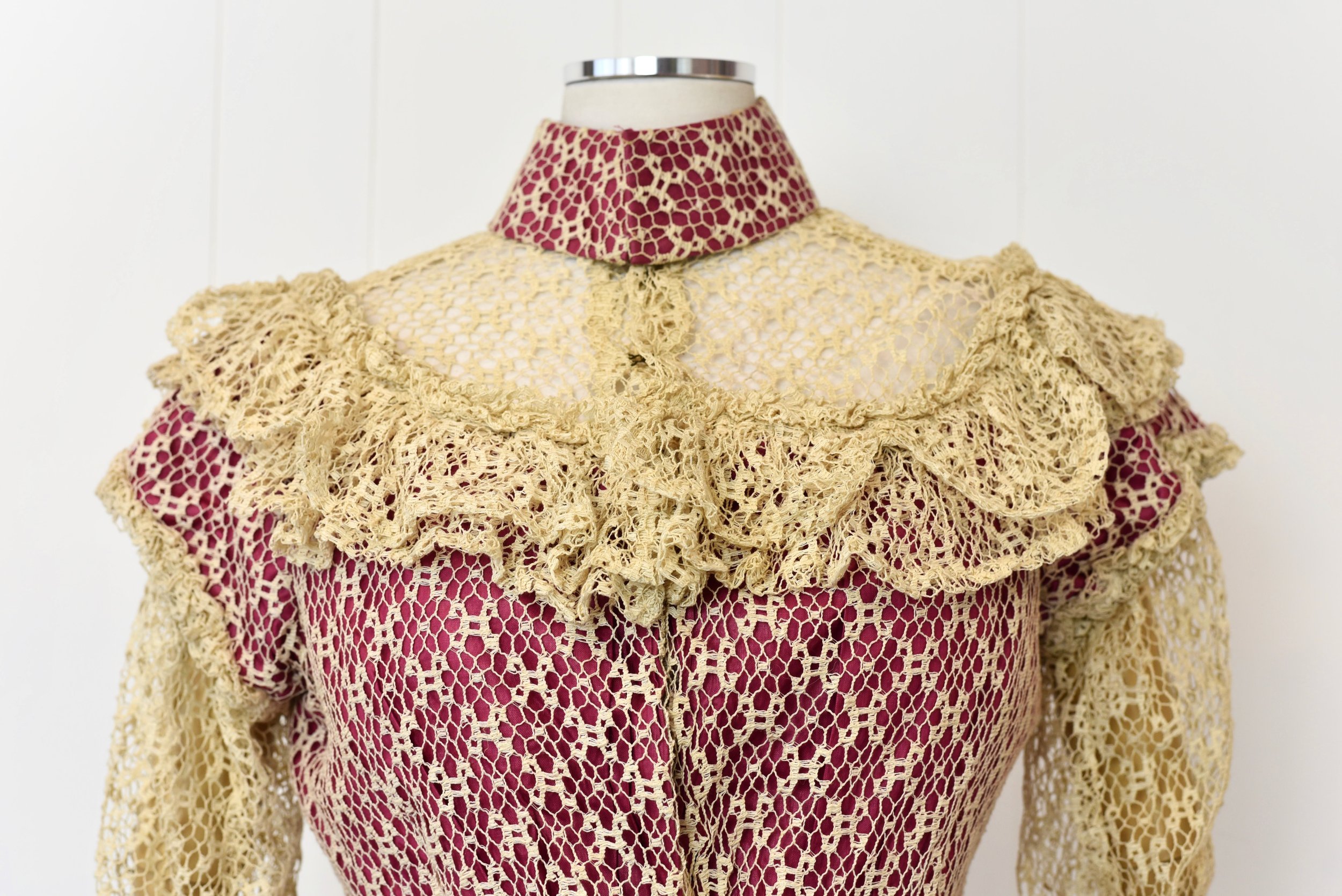 RARE Antique 1800s Raspberry Crochet Lace Corset Blouse Two RARE Antique 1800s Raspberry Crochet Lace Corset Blouse Two