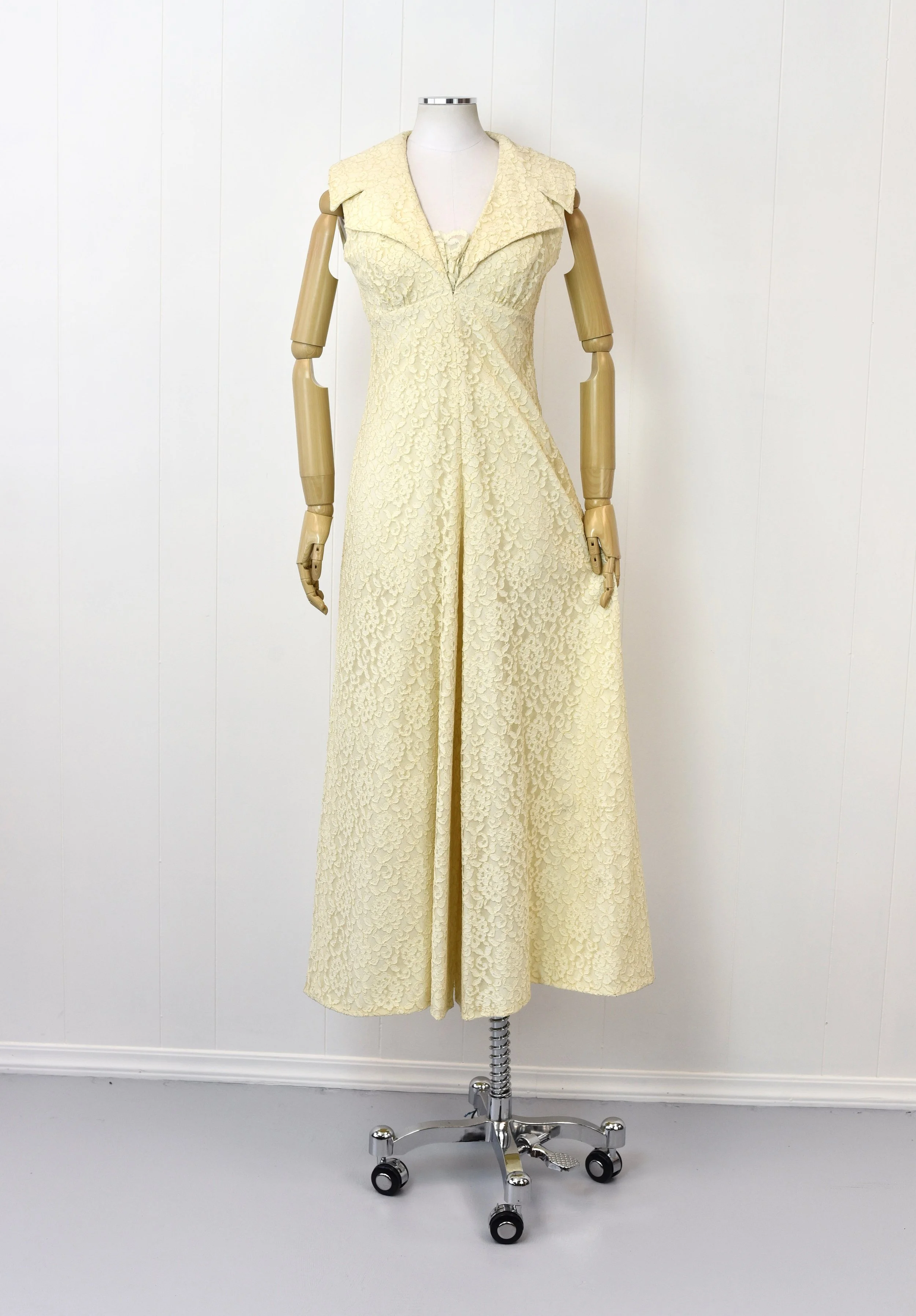 1960s Ivory Floral Lace Groovy One Piece Jumpsuit — Canned Ham Vintage