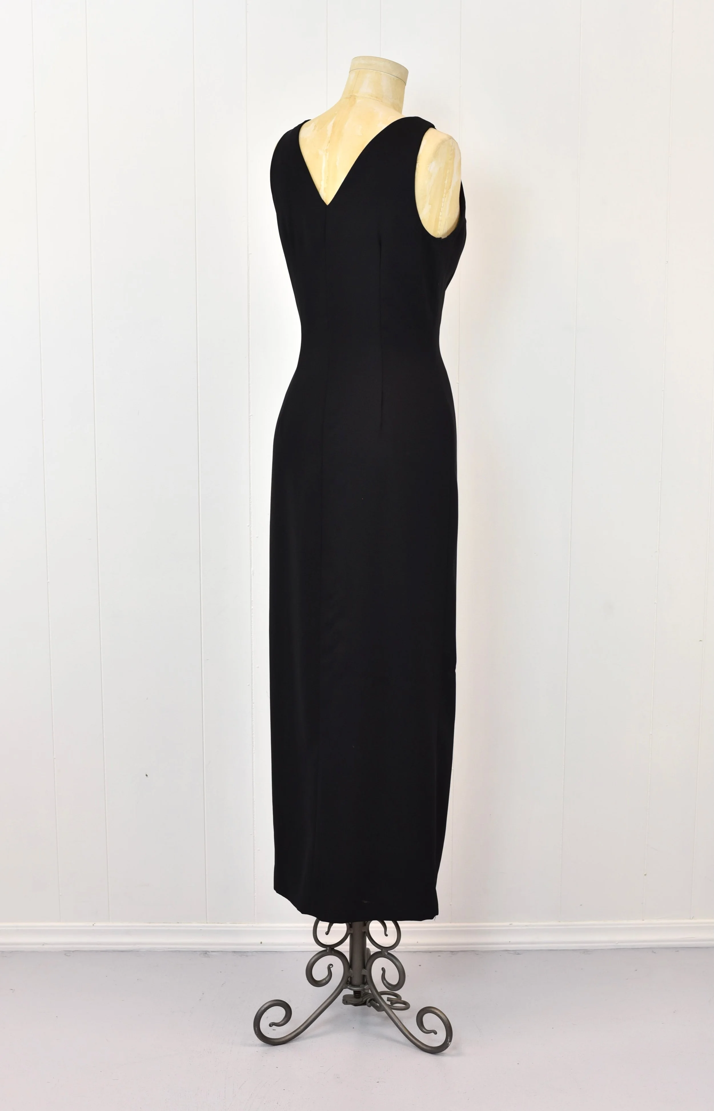 1980s Rhinestone Front Zip Black Karen Lawrence by Matthew Bombshell Party Maxi Dress Gown  Canned Ham Vintage