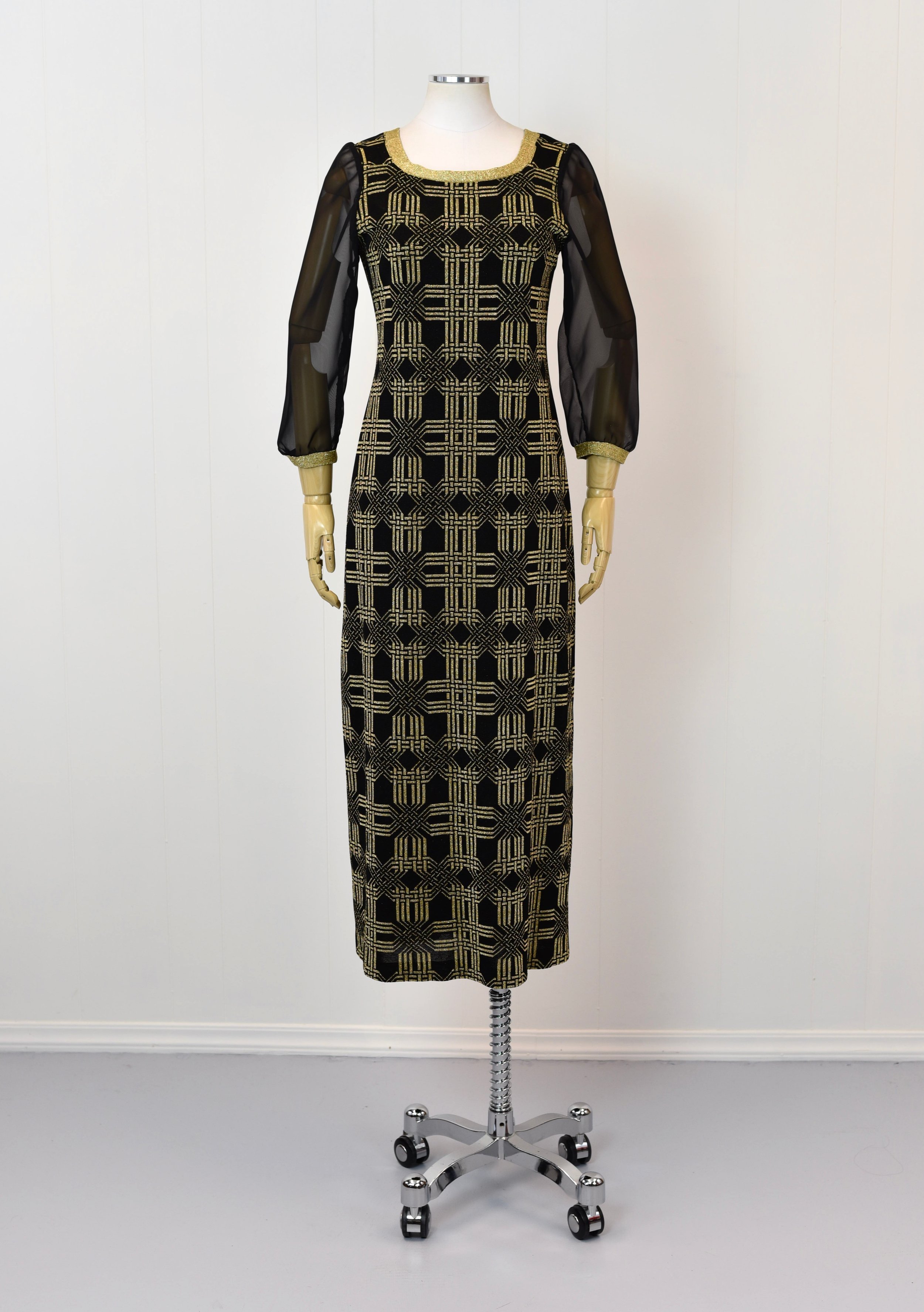 skam FALSK mikroskopisk RARE 1960s Pierre Balmain Black Knit Gold Metallic Lurex Geometric Design  Party Dress Gown — Canned Ham Vintage