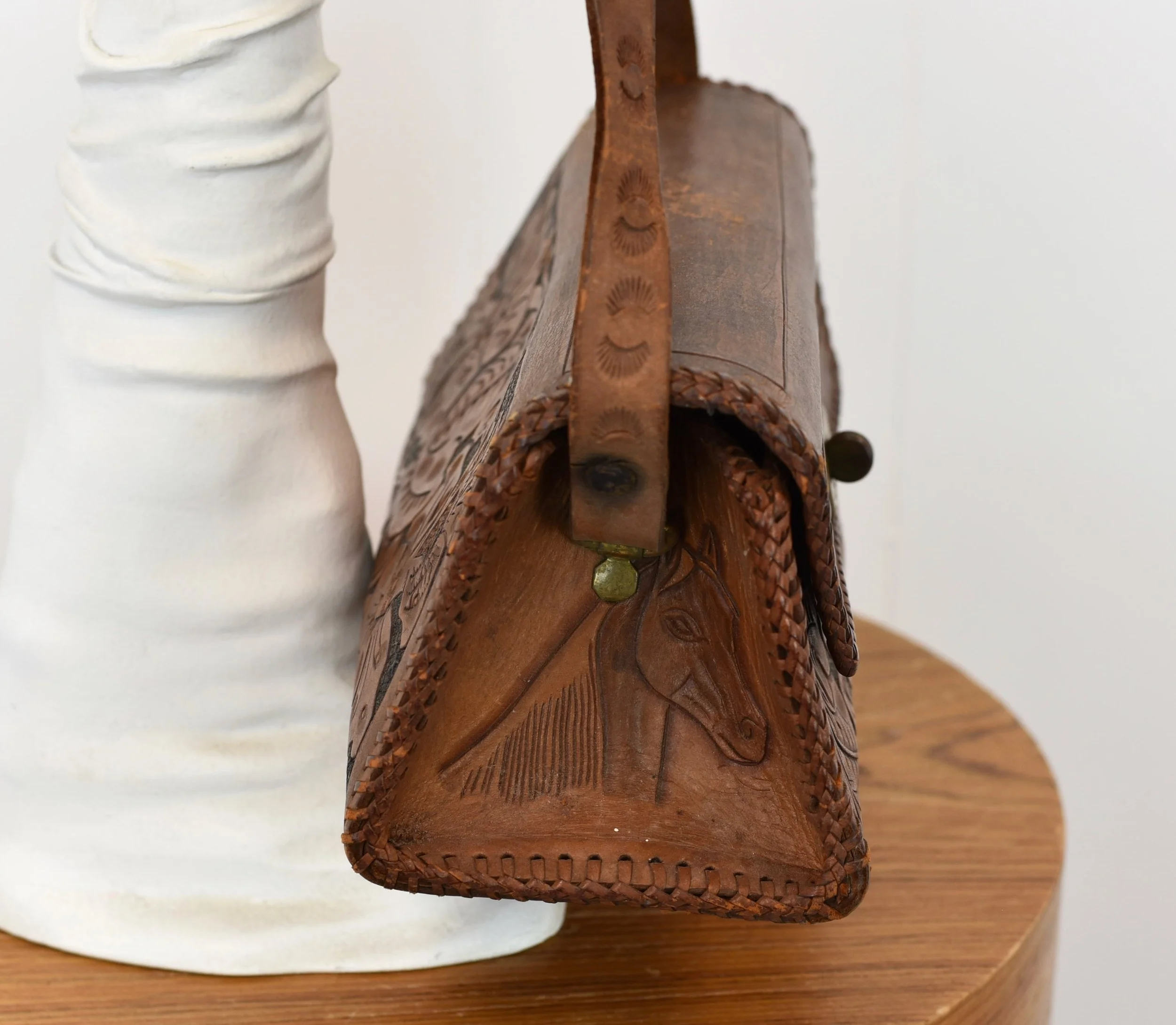 1940s/1950s Tooled Leather Brown Floral Western Horse Novelty